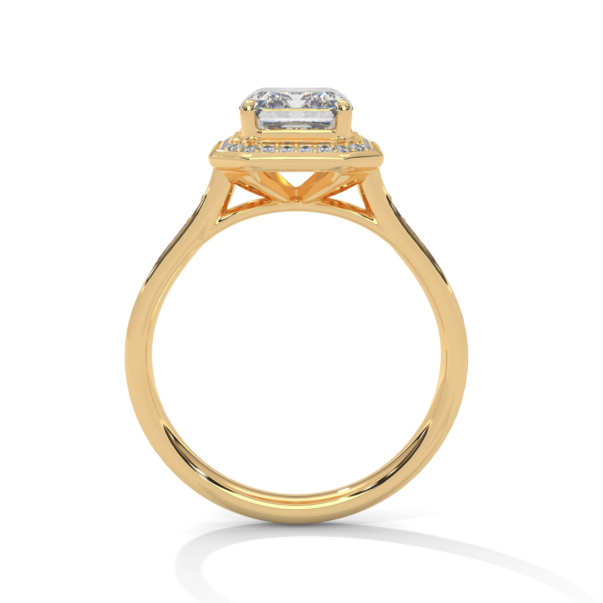 1–3 Carat Emerald Lab-Grown Diamond Solitaire Halo Ring – Pave Band, 18K Gold