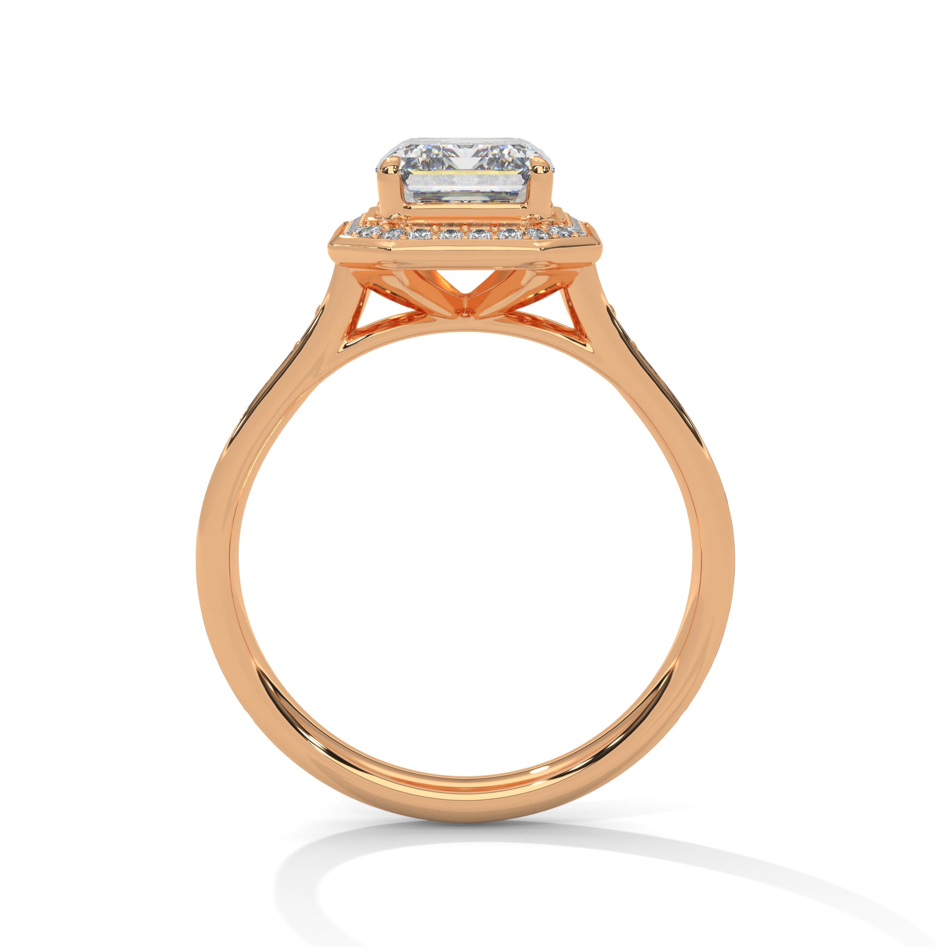 1–3 Carat Emerald Lab-Grown Diamond Solitaire Halo Ring – Pave Band, 18K Gold