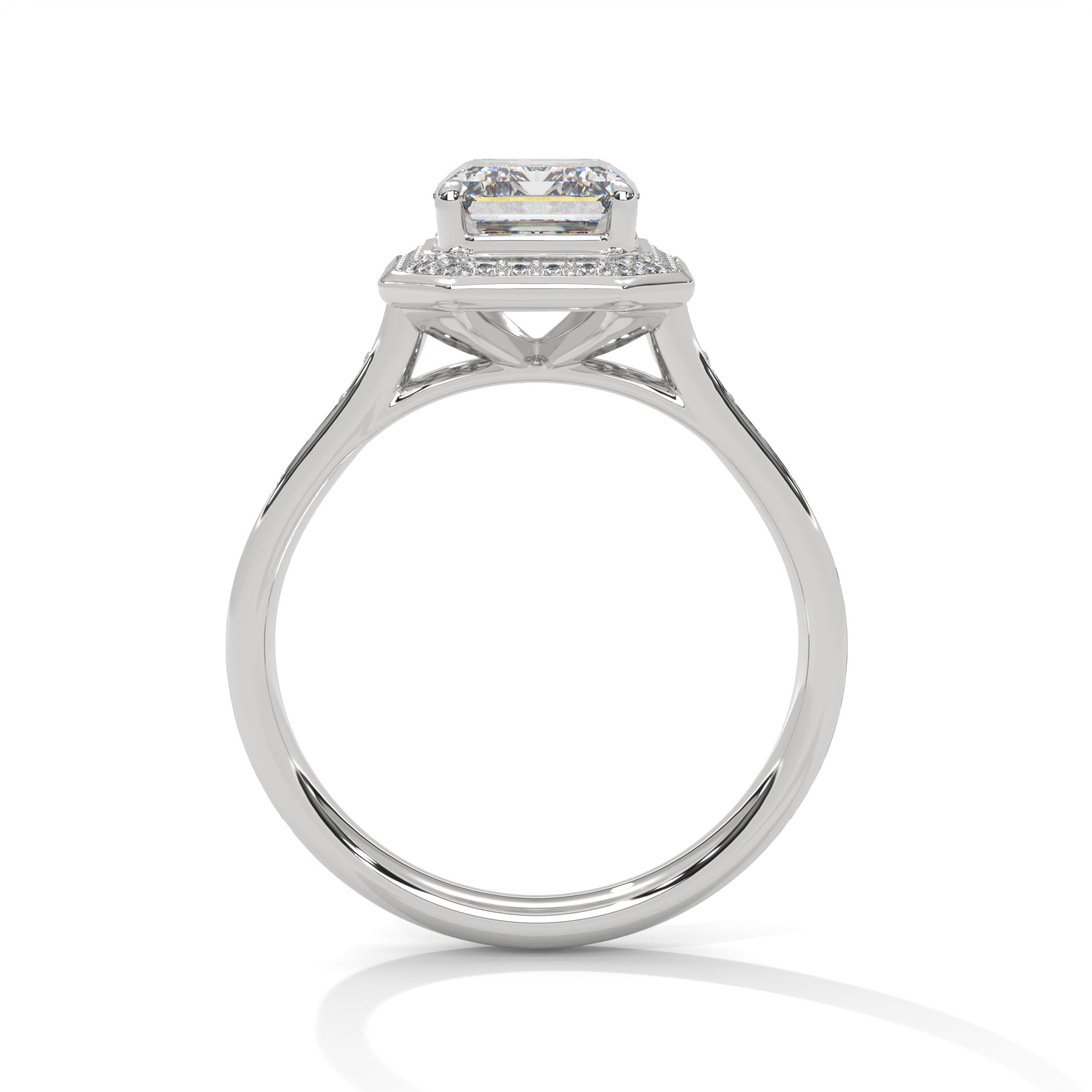 1–3 Carat Emerald Lab-Grown Diamond Solitaire Halo Ring – Pave Band, 18K Gold