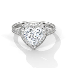 1–3 Carat Heart Lab-Grown Diamond Solitaire Engagement Ring with Halo – Pave Band – 18K Gold
