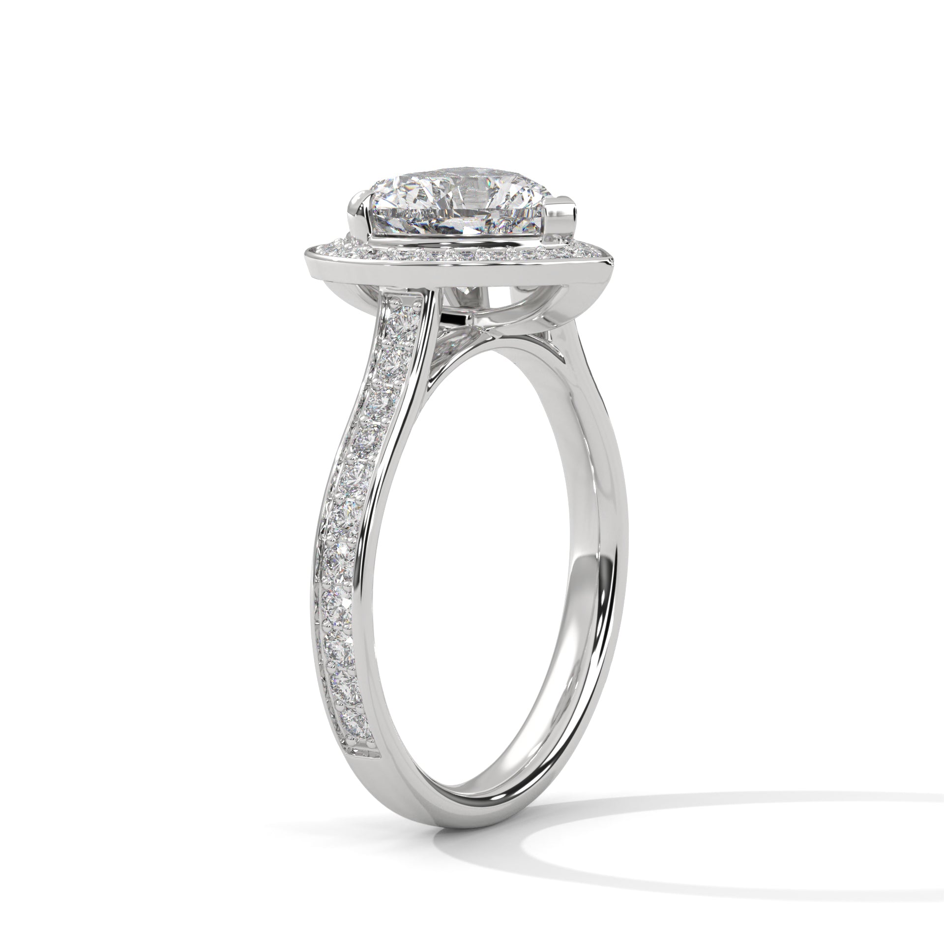 1–3 Carat Heart Lab-Grown Diamond Solitaire Engagement Ring with Halo – Pave Band – 18K Gold