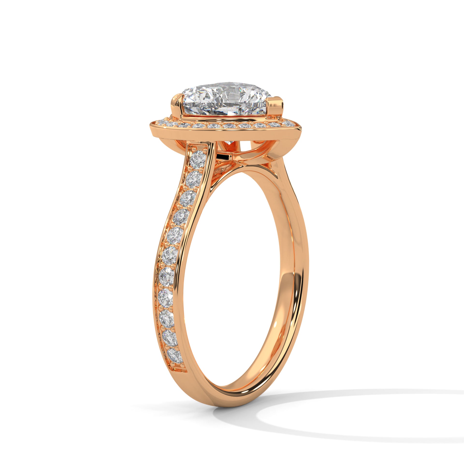 1–3 Carat Heart Lab-Grown Diamond Solitaire Engagement Ring with Halo – Pave Band – 18K Gold