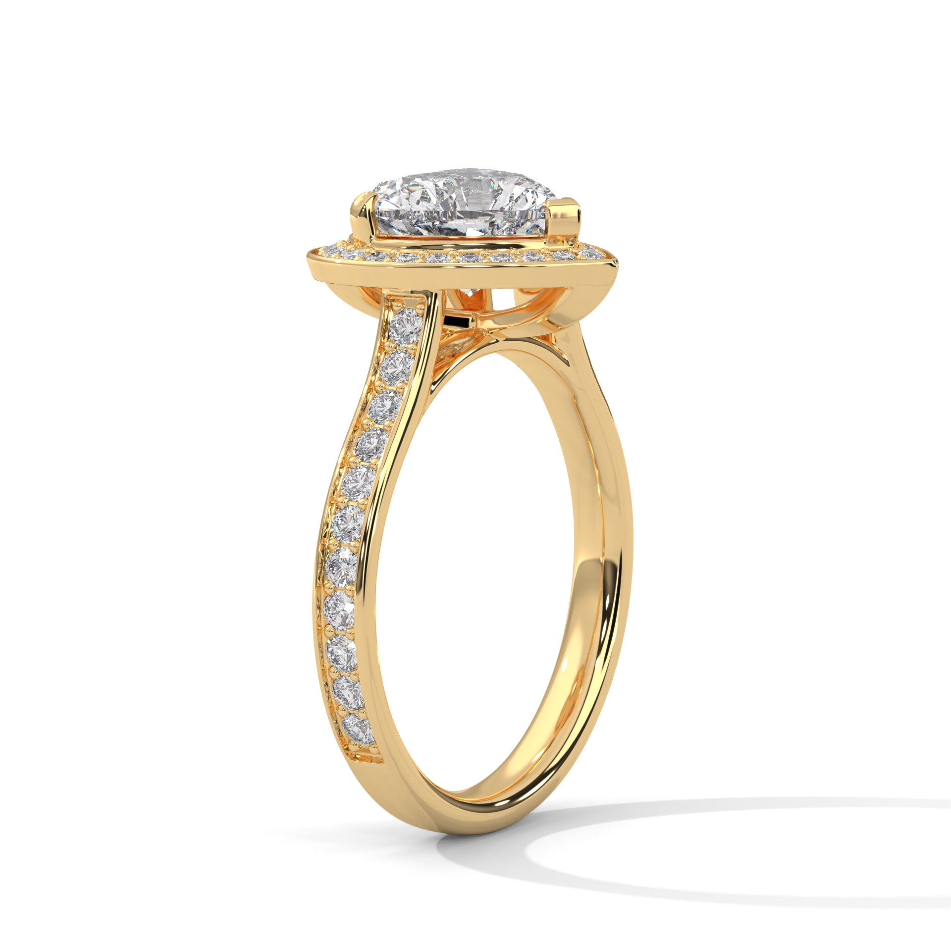 1–3 Carat Heart Lab-Grown Diamond Solitaire Engagement Ring with Halo – Pave Band – 18K Gold