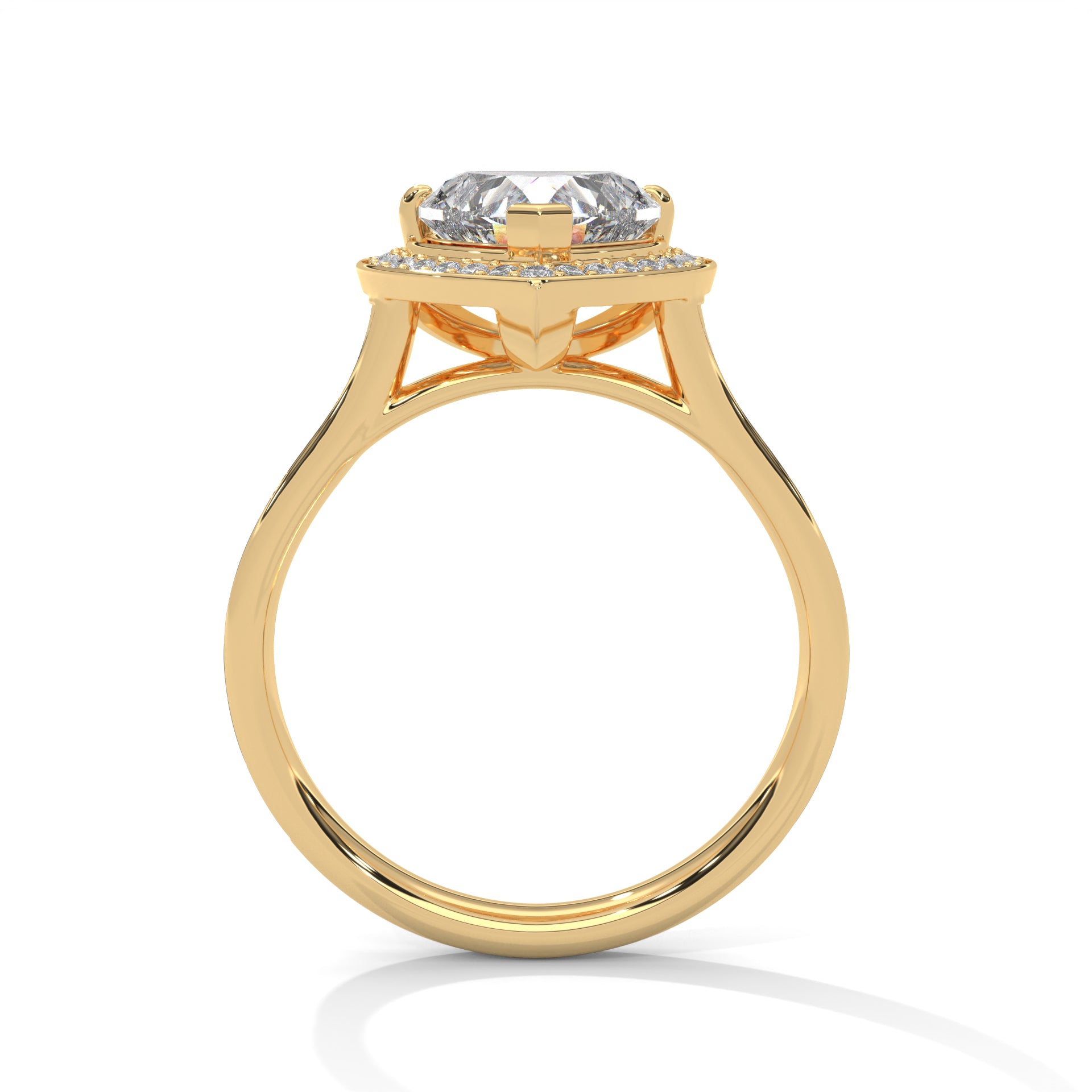 1–3 Carat Heart Lab-Grown Diamond Solitaire Engagement Ring with Halo – Pave Band – 18K Gold