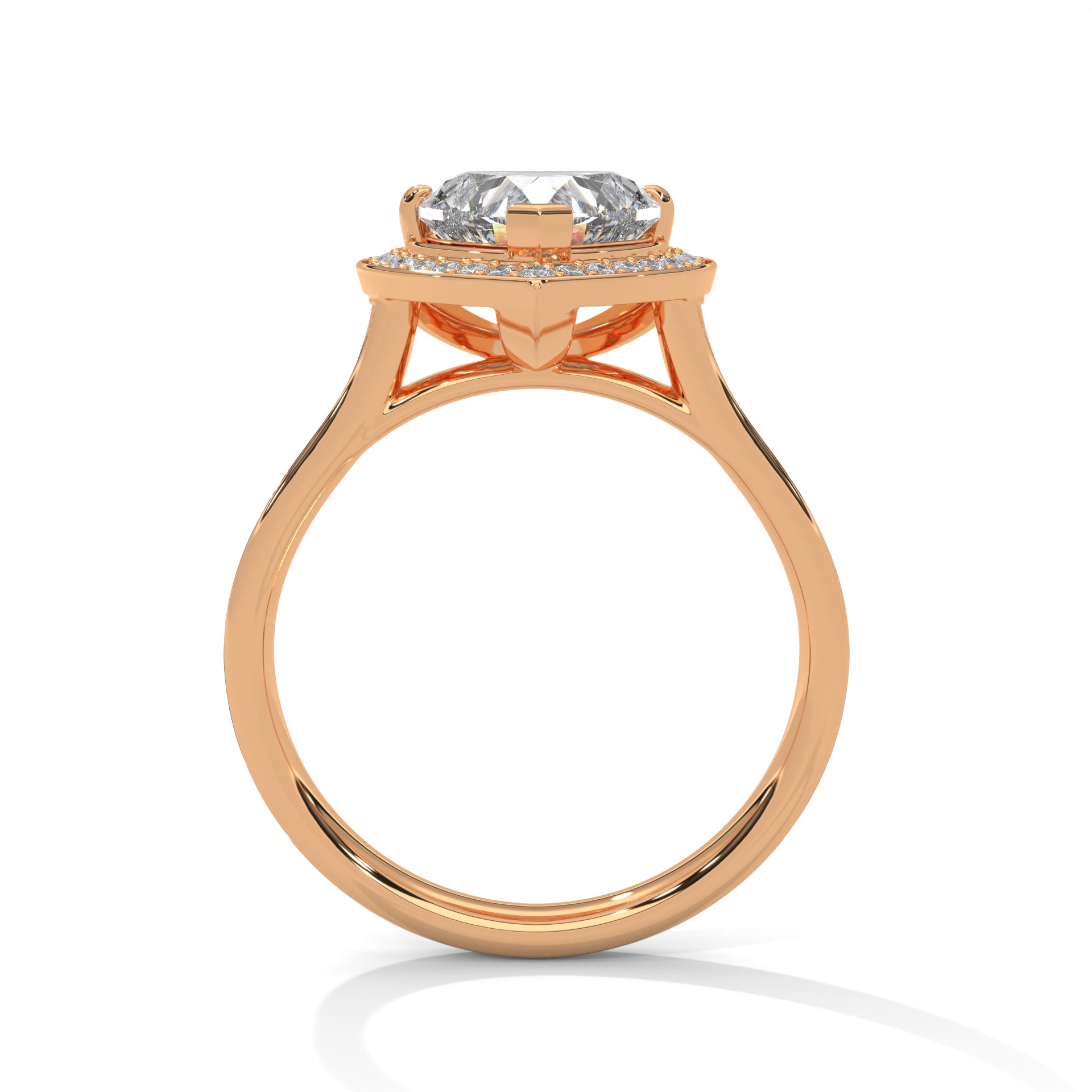 1–3 Carat Heart Lab-Grown Diamond Solitaire Engagement Ring with Halo – Pave Band – 18K Gold