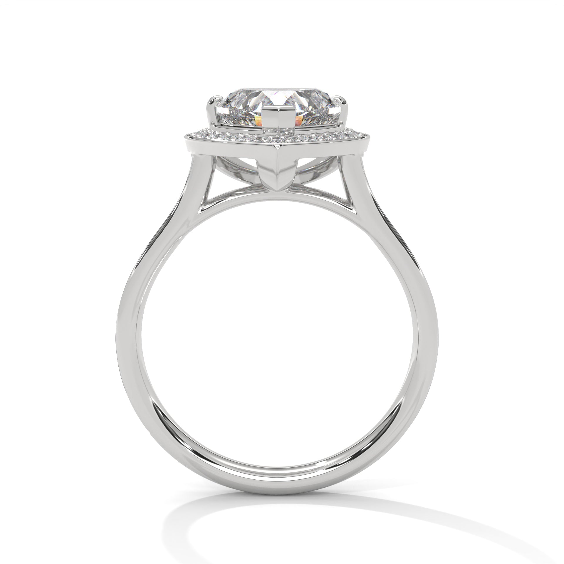 1–3 Carat Heart Lab-Grown Diamond Solitaire Engagement Ring with Halo – Pave Band – 18K Gold