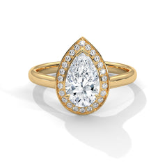 1–3 Carat Pear Lab-Grown Diamond Solitaire Engagement Ring with Halo – 18K Gold