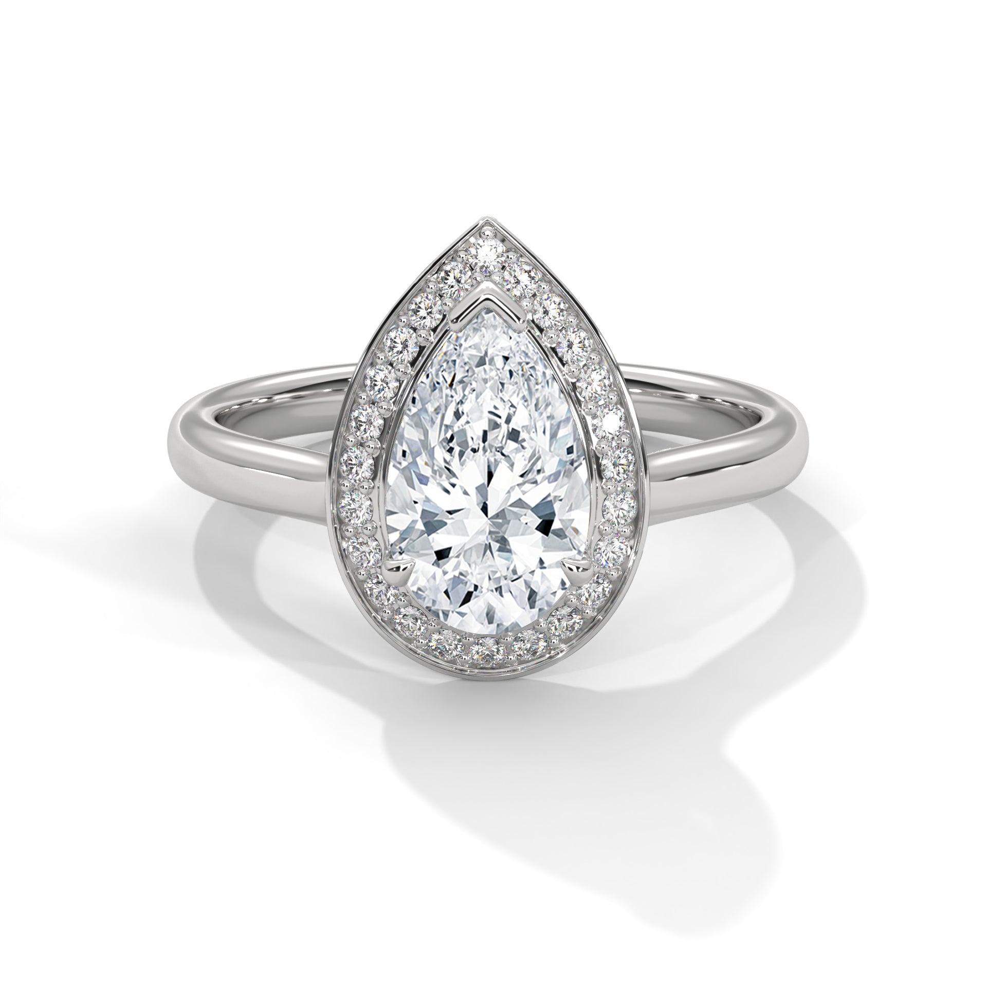 1–3 Carat Pear Lab-Grown Diamond Solitaire Engagement Ring with Halo – 18K Gold