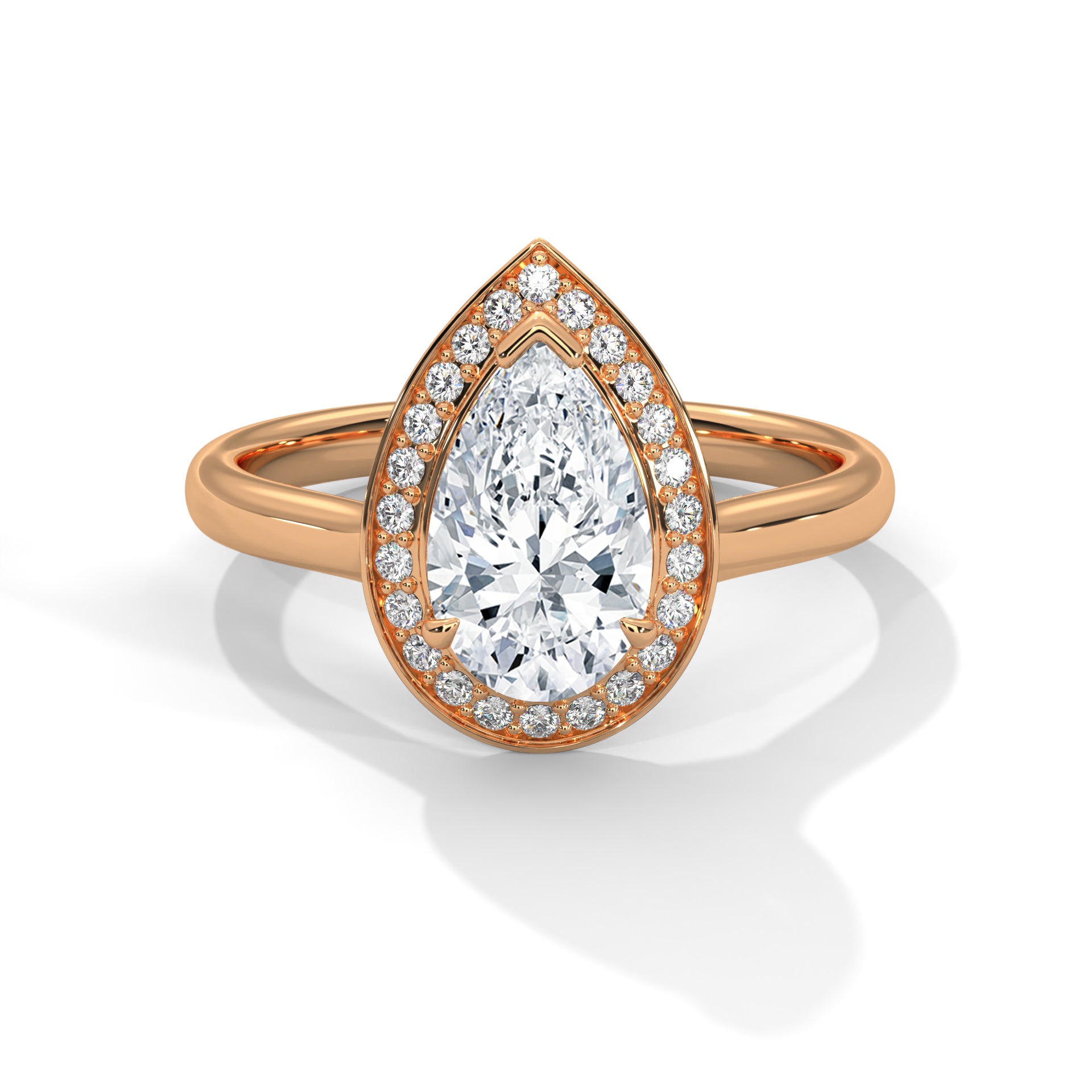 1–3 Carat Pear Lab-Grown Diamond Solitaire Engagement Ring with Halo – 18K Gold