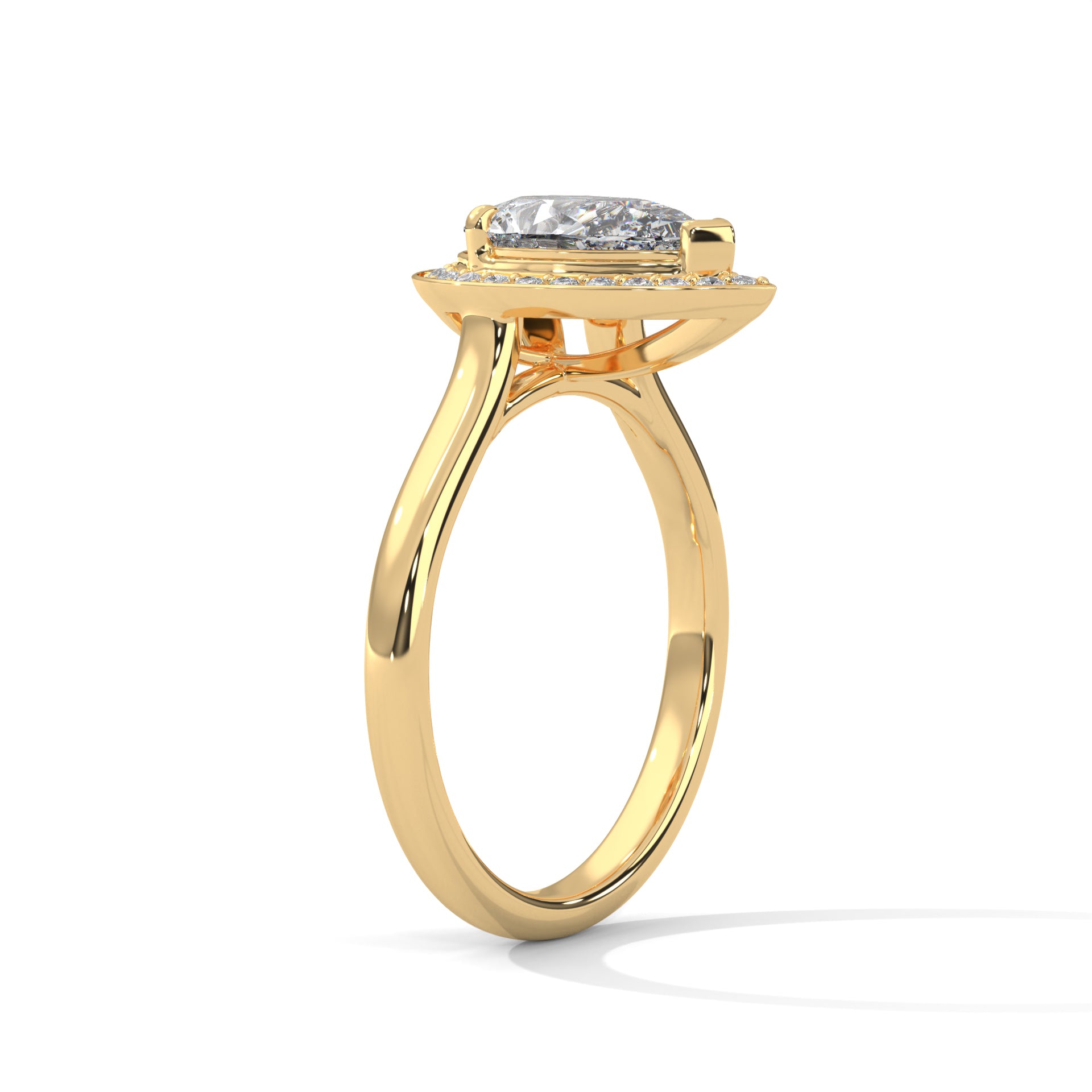 1–3 Carat Pear Lab-Grown Diamond Solitaire Engagement Ring with Halo – 18K Gold