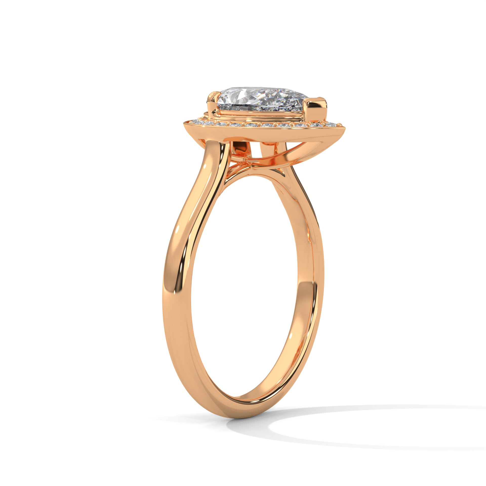 1–3 Carat Pear Lab-Grown Diamond Solitaire Engagement Ring with Halo – 18K Gold