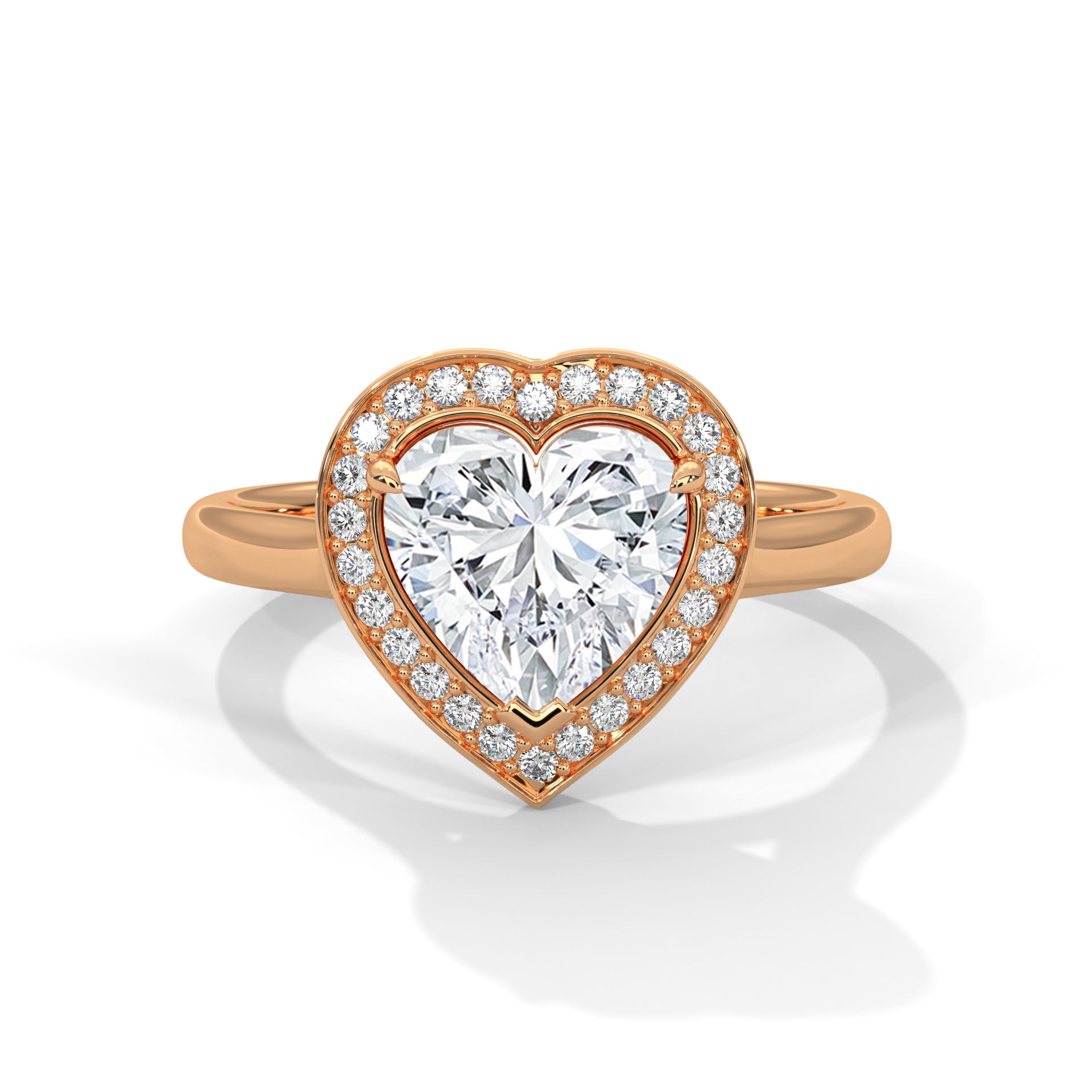 1–3 Carat Heart Lab-Grown Diamond Solitaire Engagement Ring with Halo – 18K Gold