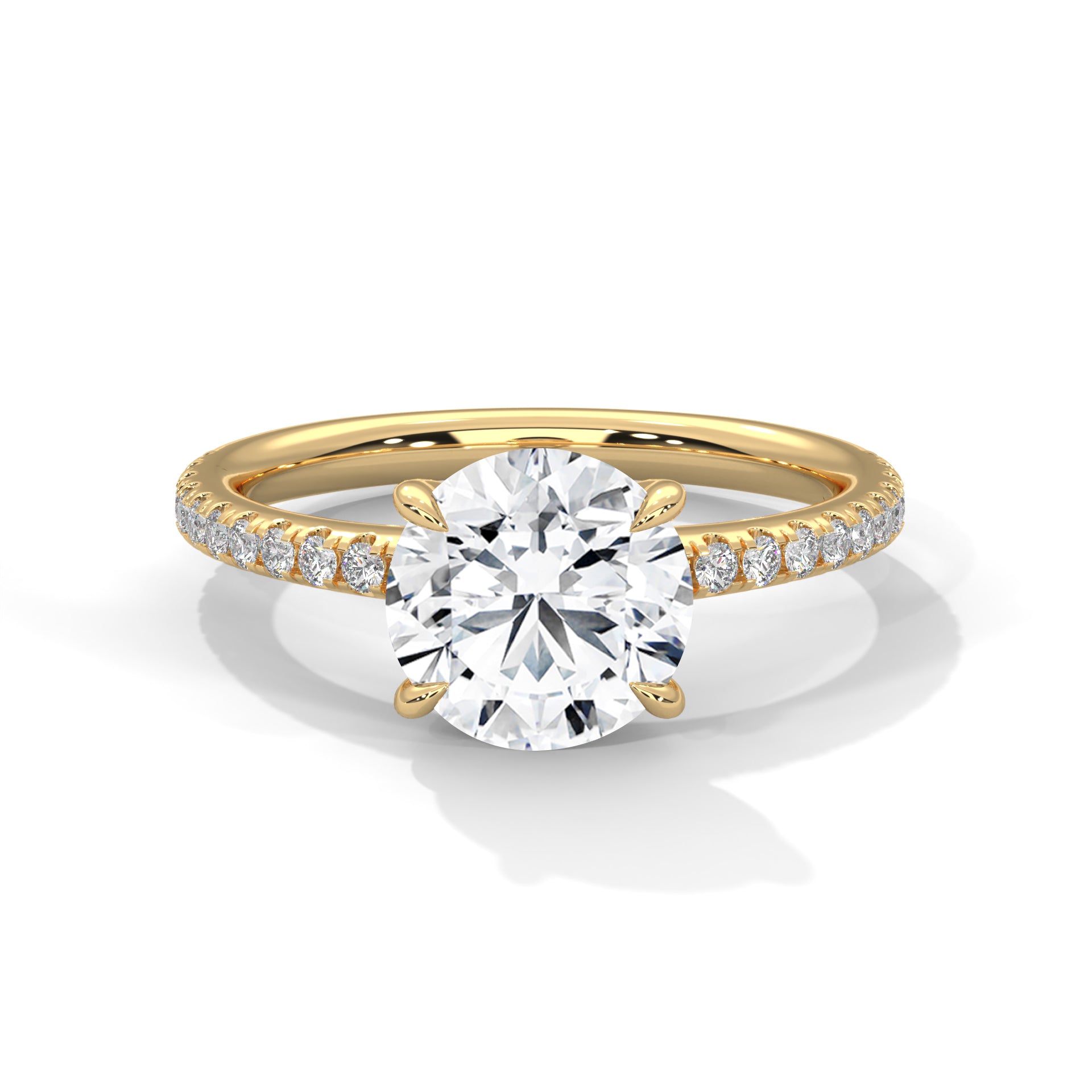 1–3 Carat Round Lab-Grown Diamond Solitaire Ring – Classic Pave Band Setting – 18K Gold