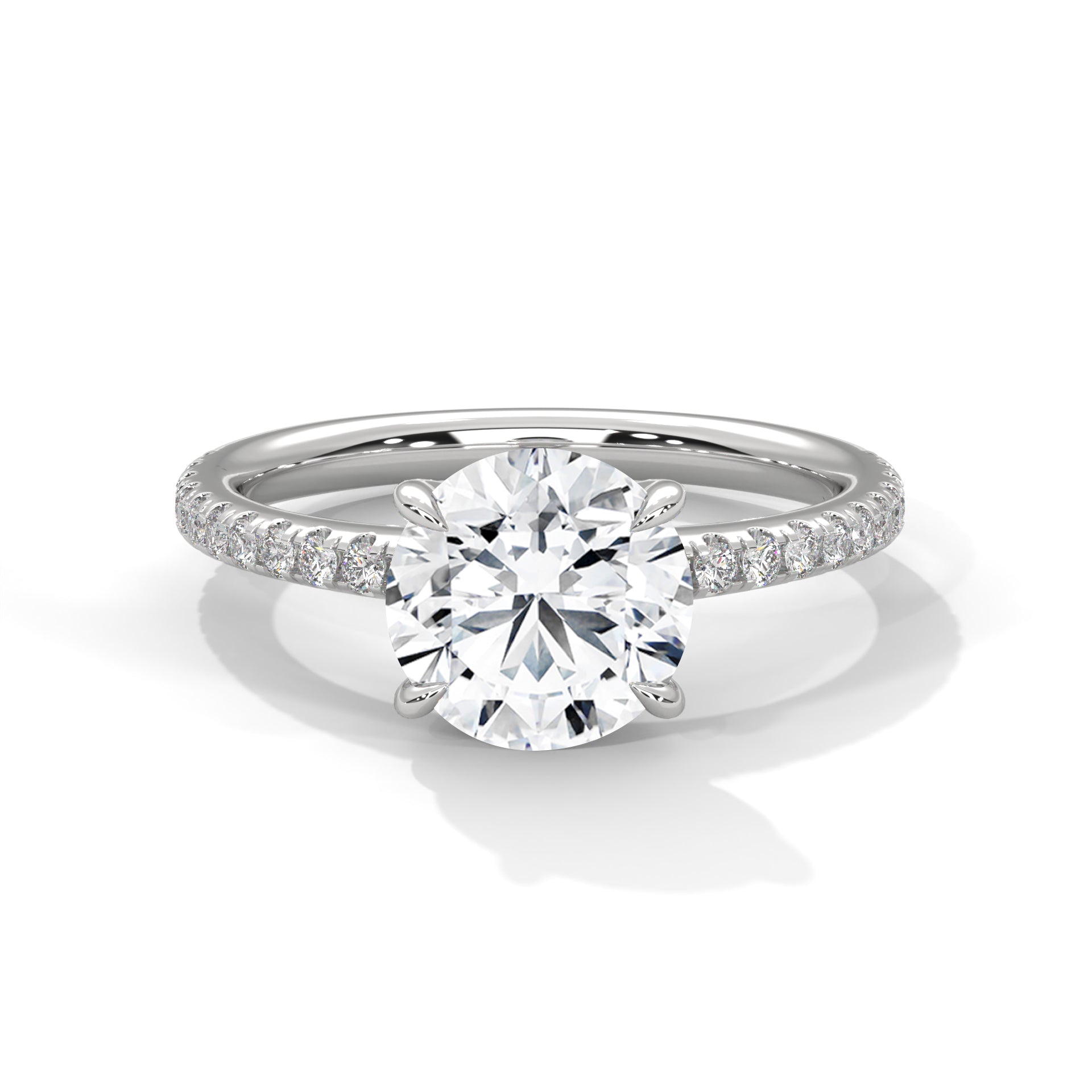 1–3 Carat Round Lab-Grown Diamond Solitaire Ring – Classic Pave Band Setting – 18K Gold