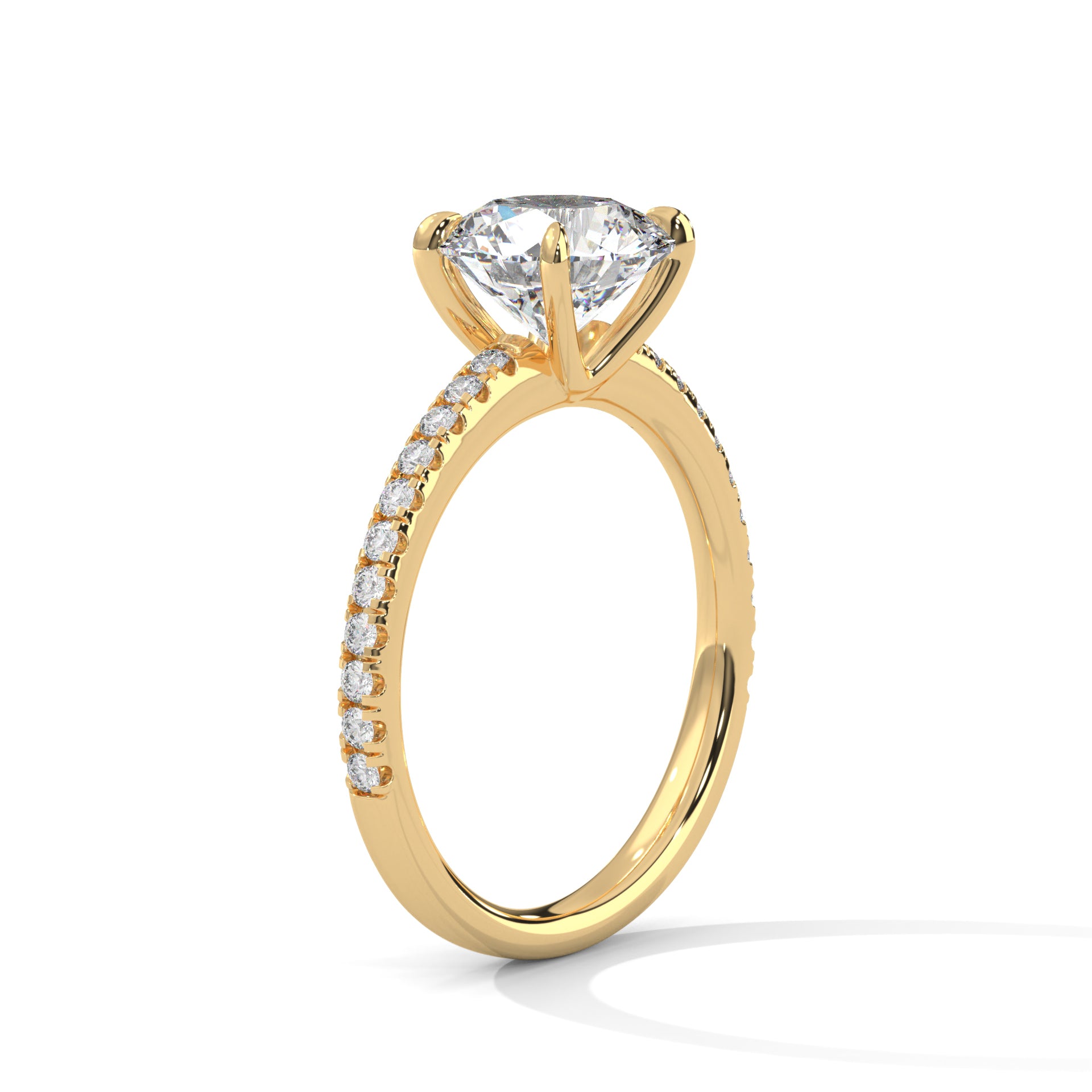 1–3 Carat Round Lab-Grown Diamond Solitaire Ring – Classic Pave Band Setting – 18K Gold