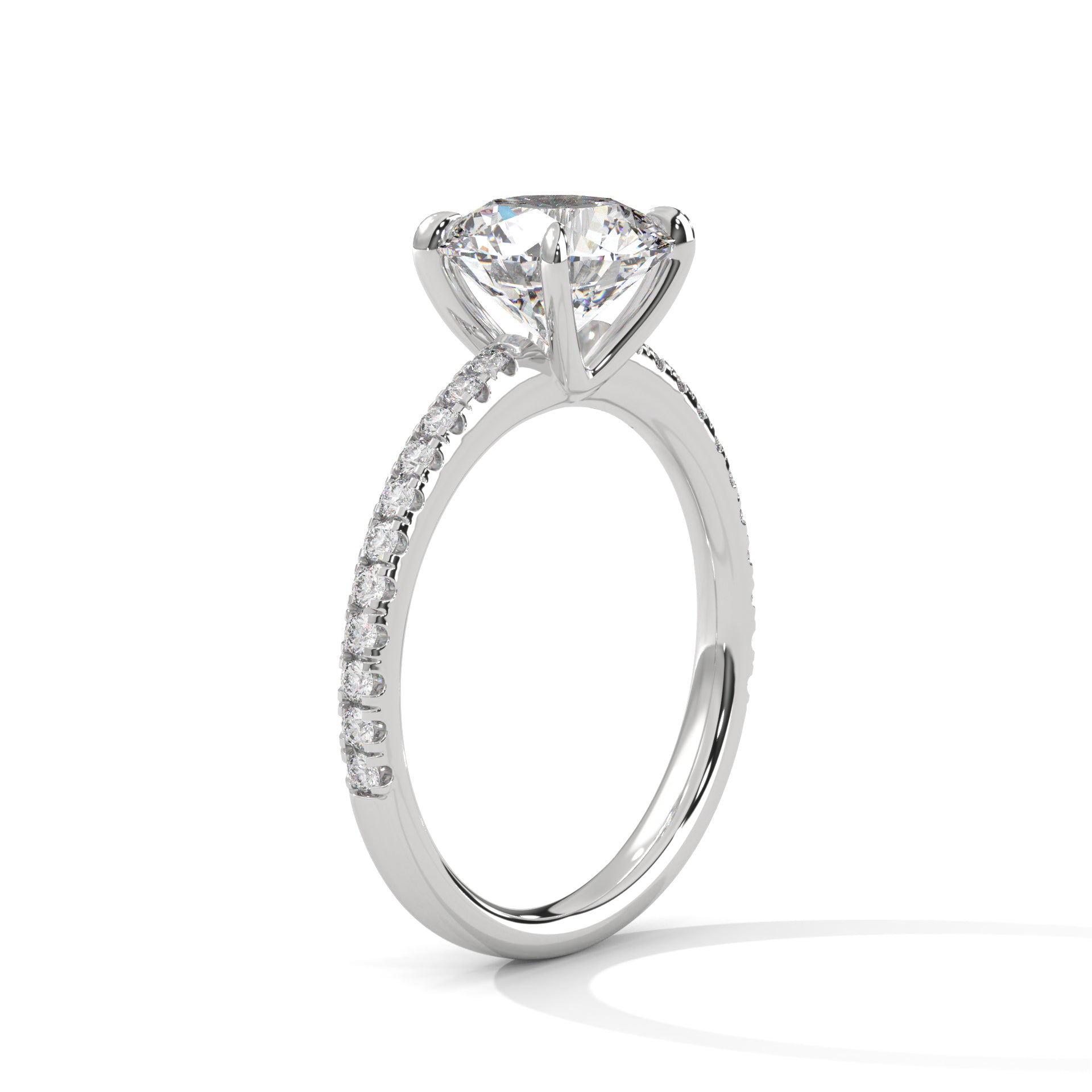 1–3 Carat Round Lab-Grown Diamond Solitaire Ring – Classic Pave Band Setting – 18K Gold