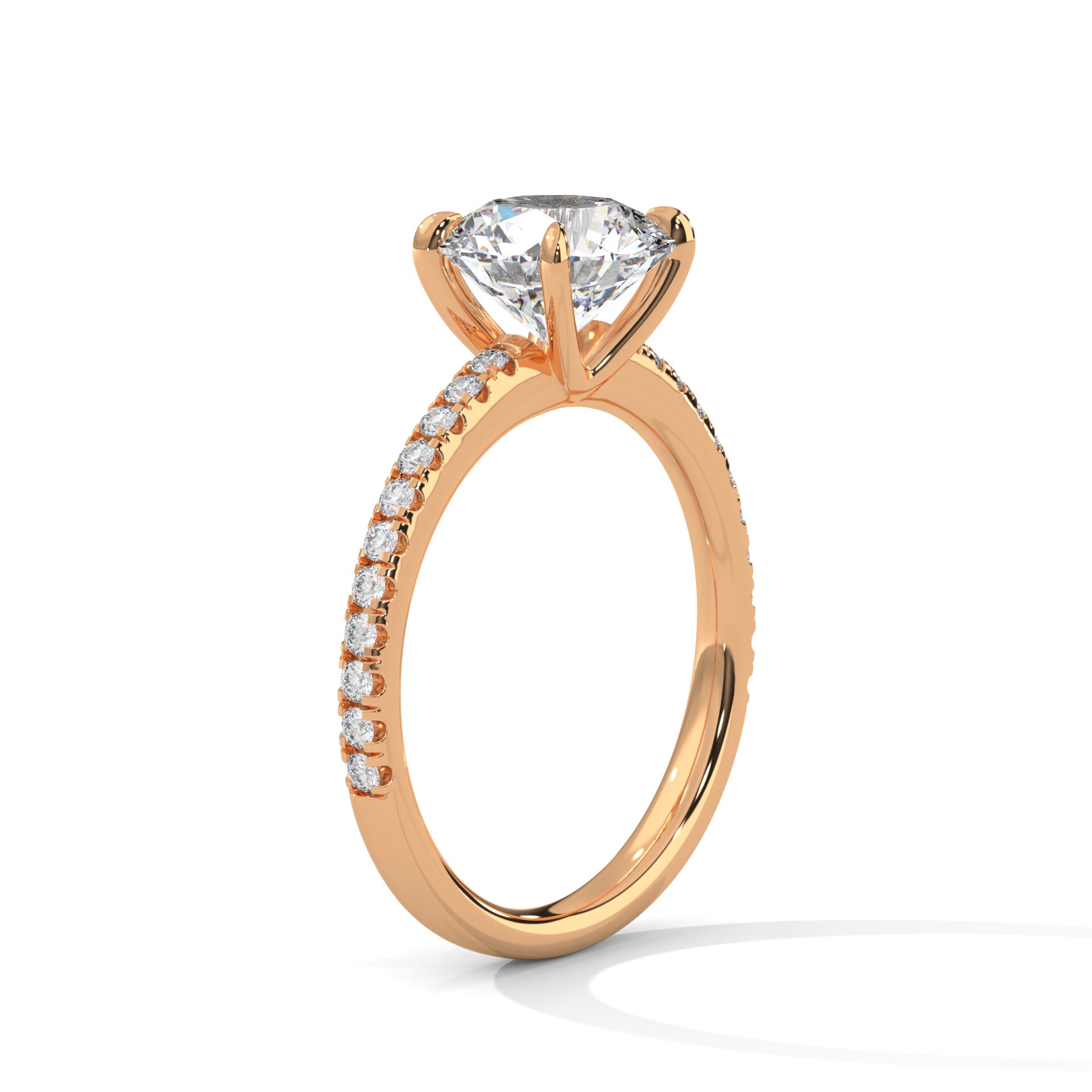 1–3 Carat Round Lab-Grown Diamond Solitaire Ring – Classic Pave Band Setting – 18K Gold