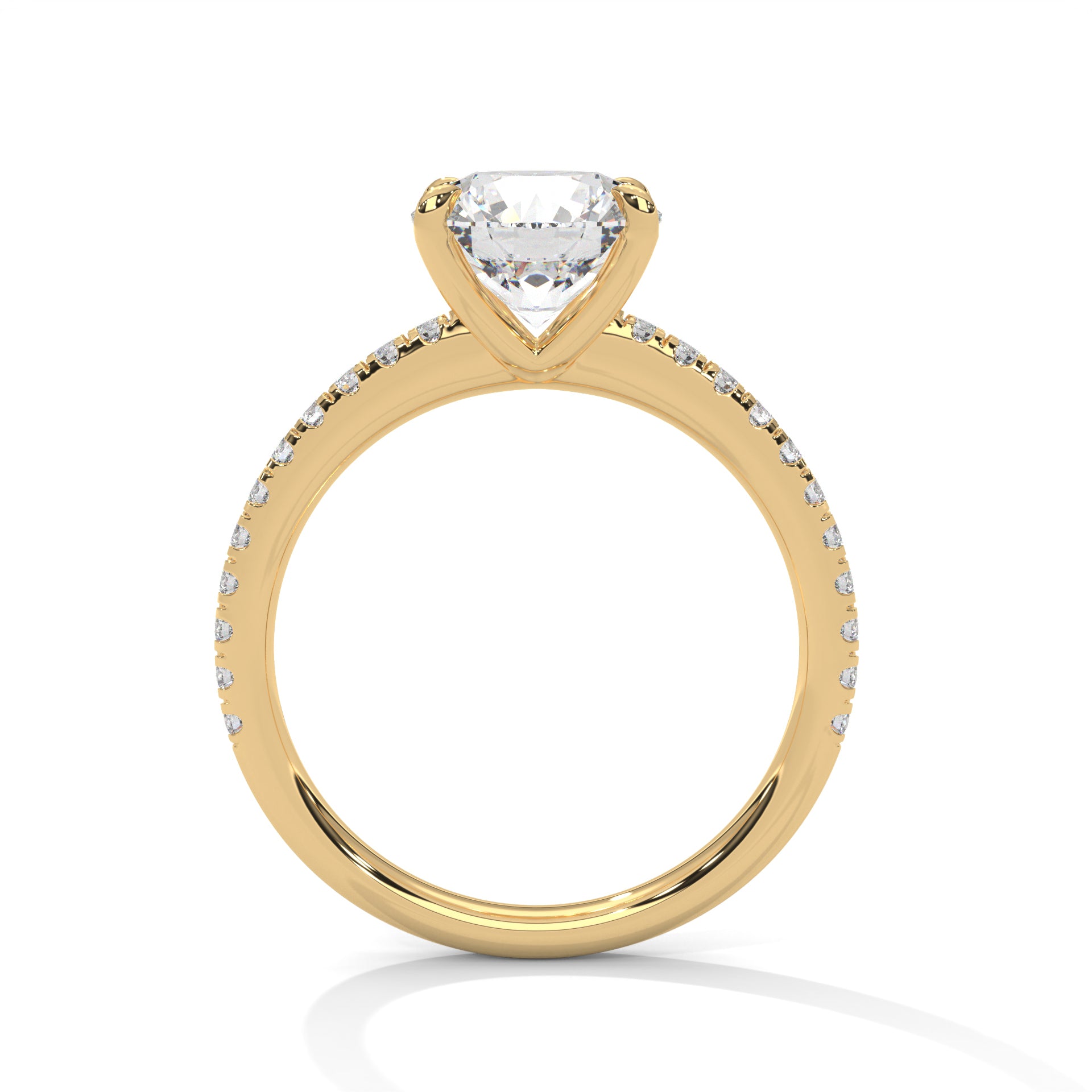 1–3 Carat Round Lab-Grown Diamond Solitaire Ring – Classic Pave Band Setting – 18K Gold