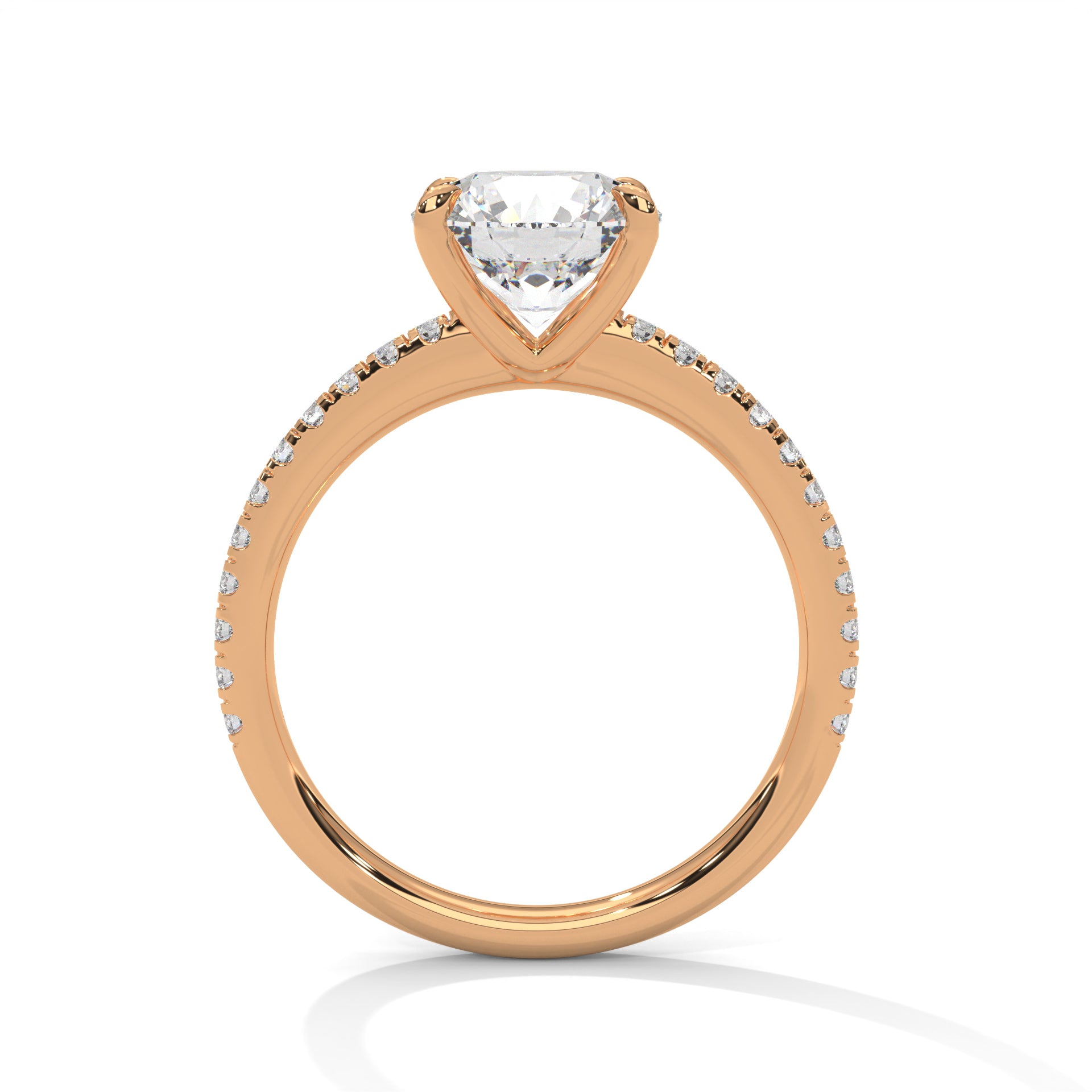 1–3 Carat Round Lab-Grown Diamond Solitaire Ring – Classic Pave Band Setting – 18K Gold