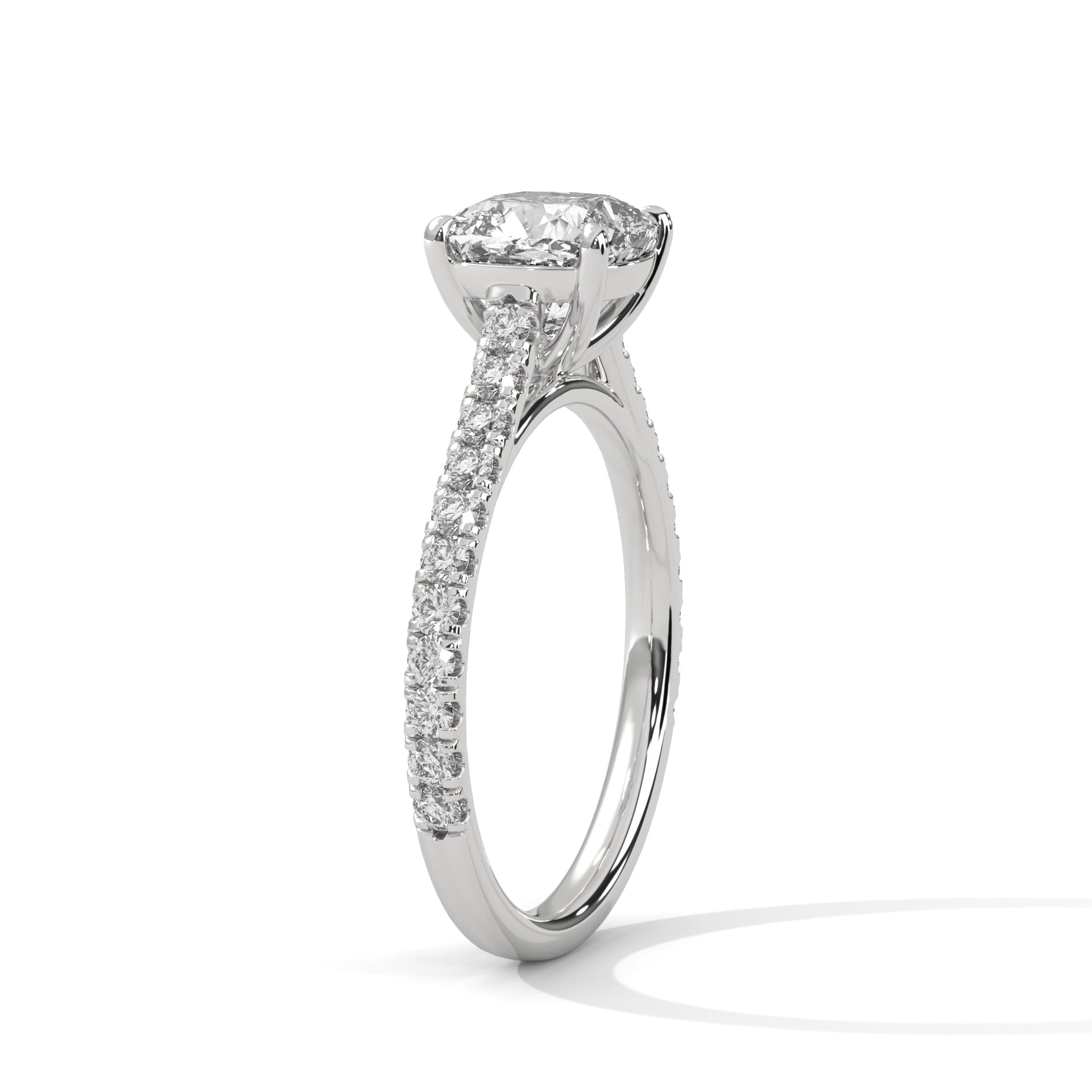 1–3 Carat Cushion Lab-Grown Diamond Solitaire Engagement Ring with Pave Band – 18K Gold