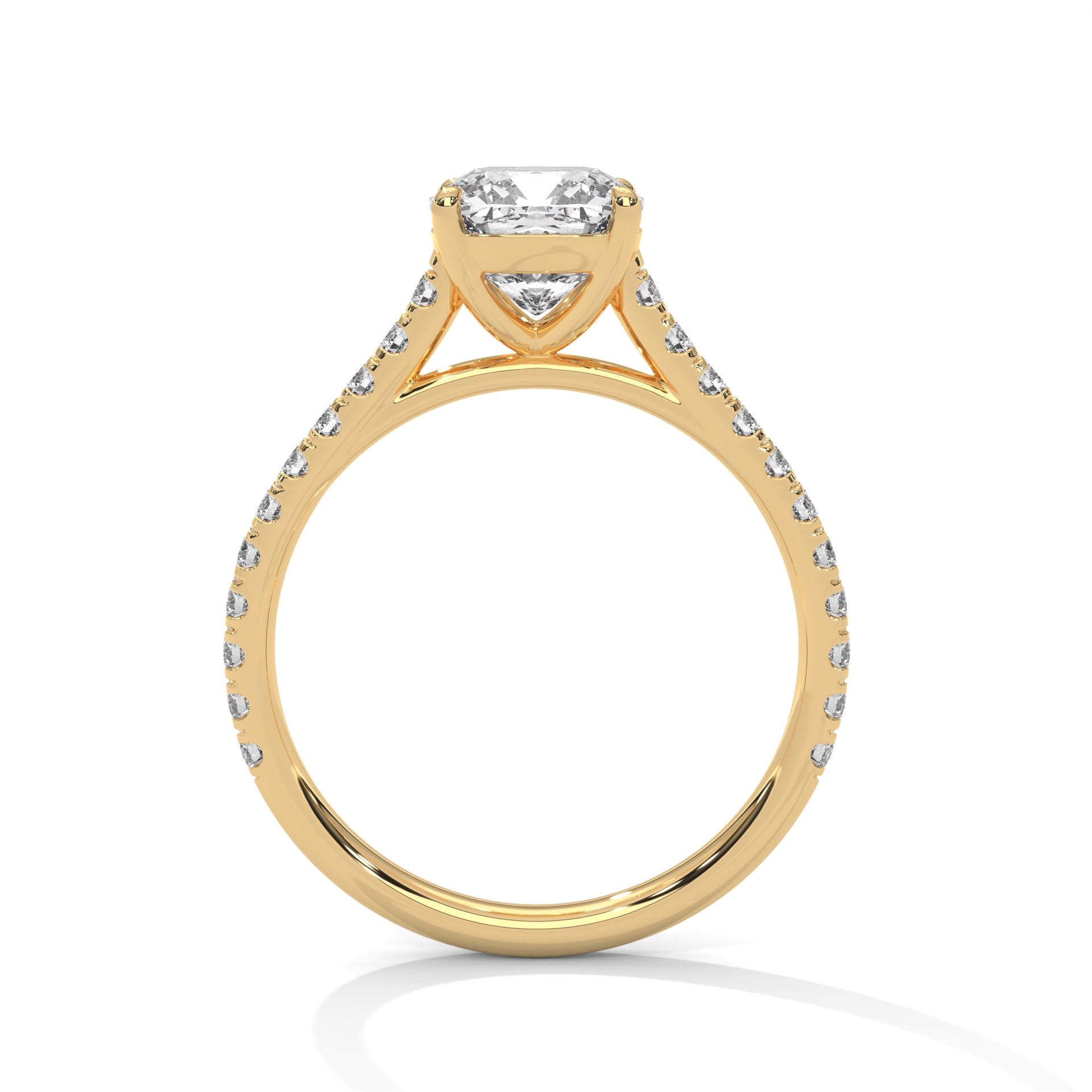 1–3 Carat Cushion Lab-Grown Diamond Solitaire Engagement Ring with Pave Band – 18K Gold