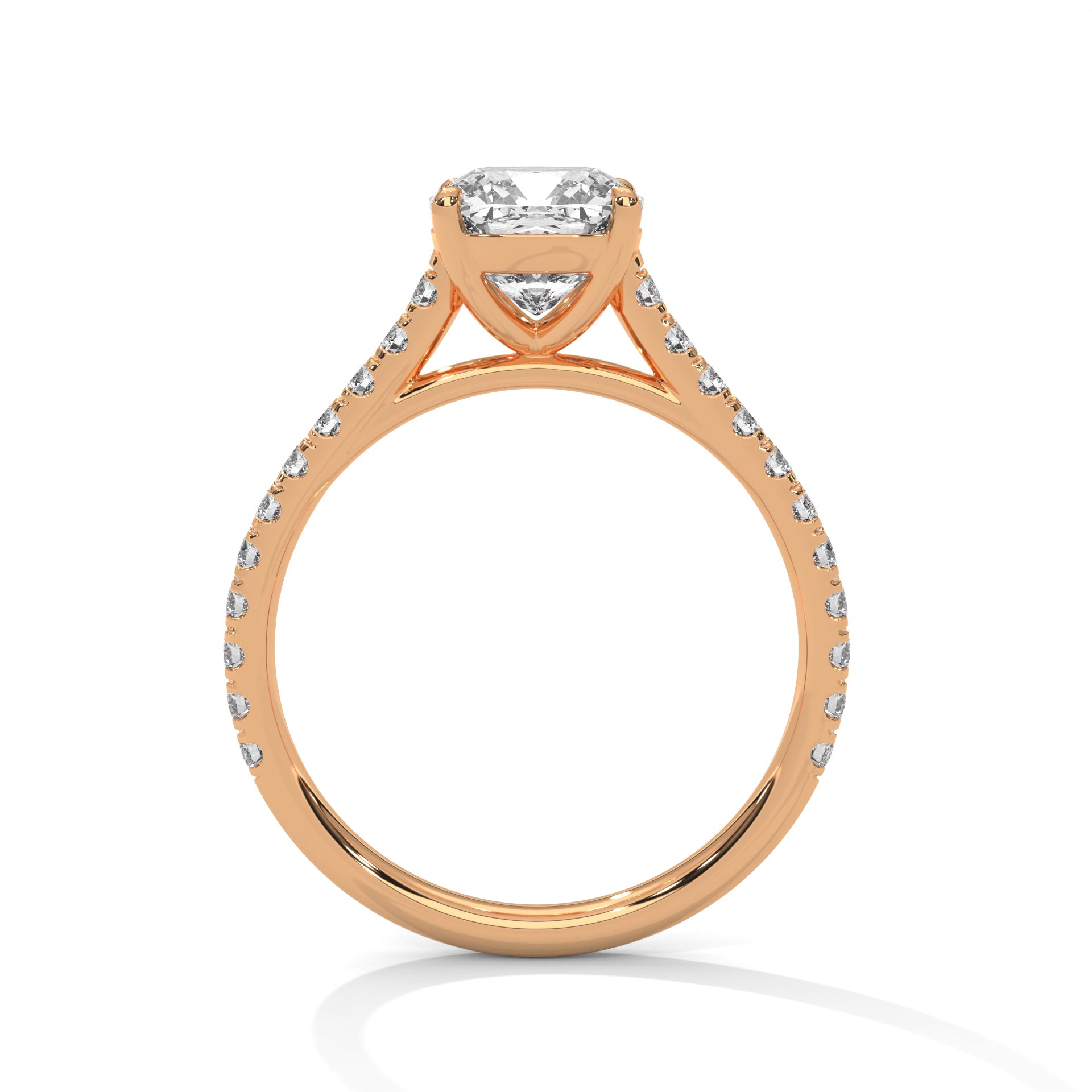 1–3 Carat Cushion Lab-Grown Diamond Solitaire Engagement Ring with Pave Band – 18K Gold