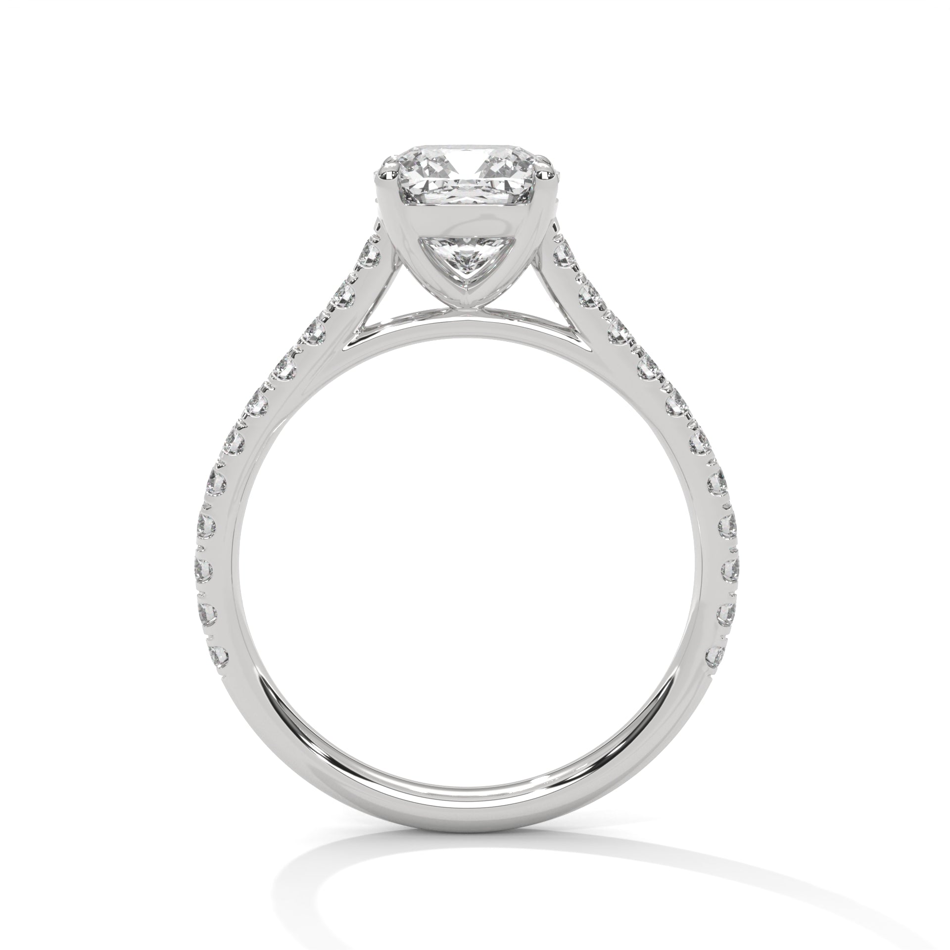 1–3 Carat Cushion Lab-Grown Diamond Solitaire Engagement Ring with Pave Band – 18K Gold