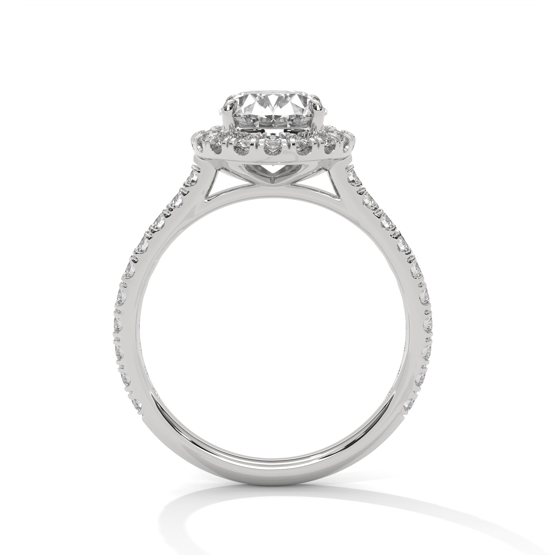 1–3 Carat Oval Lab Grown Diamond Solitaire Halo Engagement Ring – Pavé Band, 18K Gold