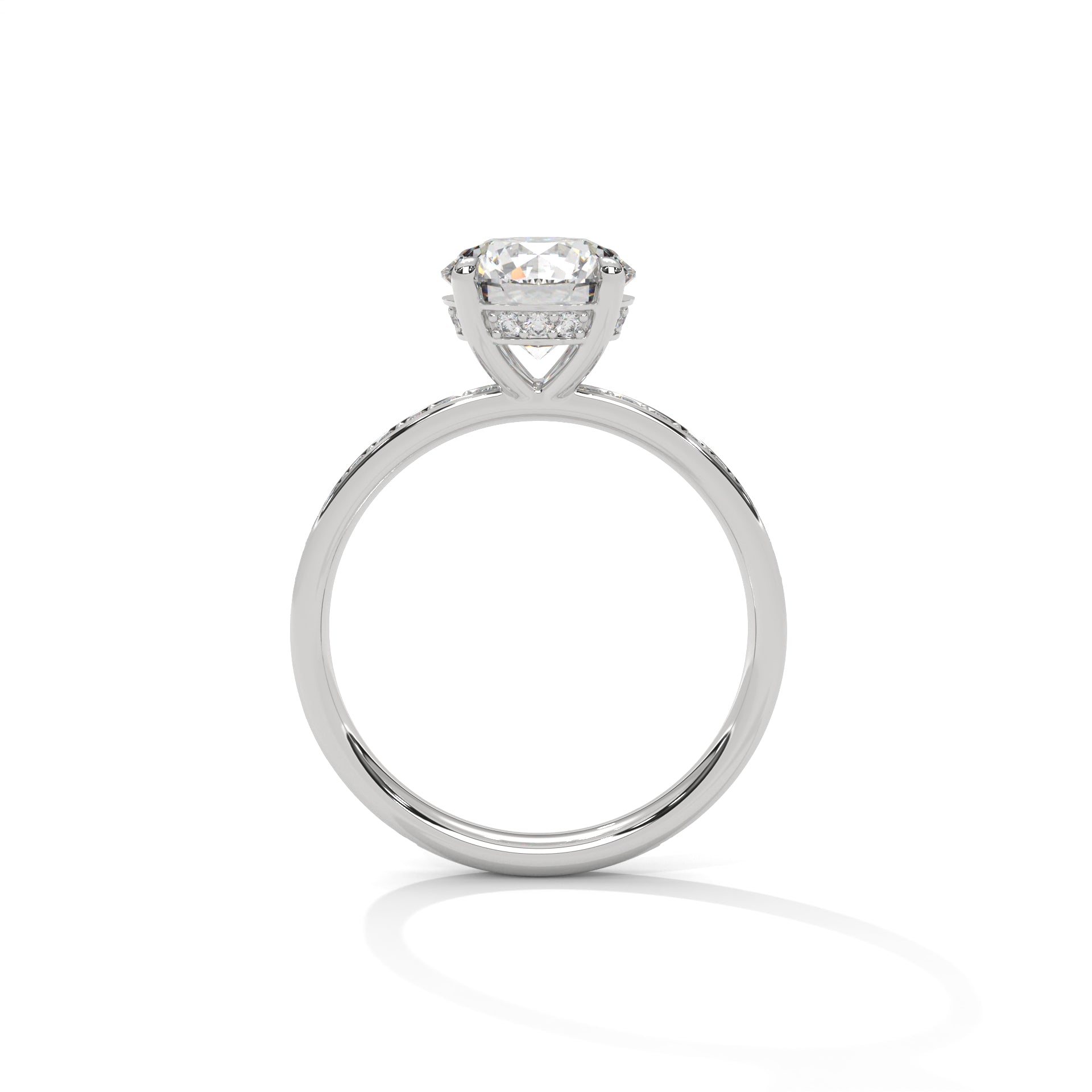 1-3 Carat Round Lab Grown Diamond Solitaire Ring – Pave Setting with Hidden Halo | 18K Gold