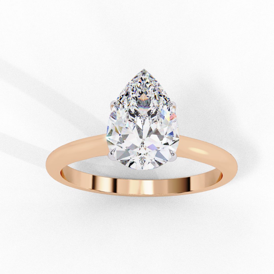 1–5 Carat Pear Cut Lab Grown Diamond Ring in 18K Gold | 4-Prong Custom Solitaire