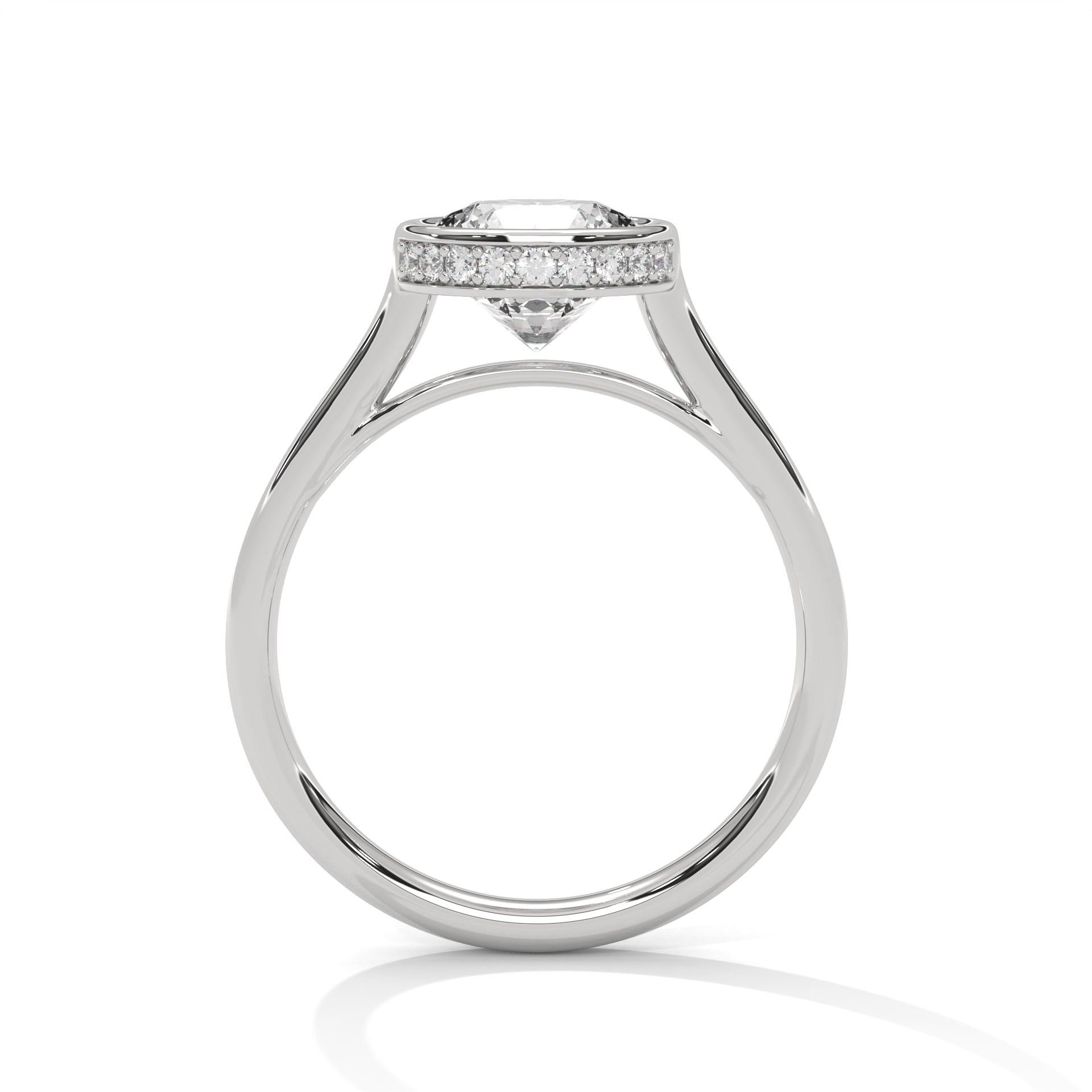 1–2 Carat Round Lab Grown Diamond Solitaire Ring with Hidden Halo | Bezel Setting