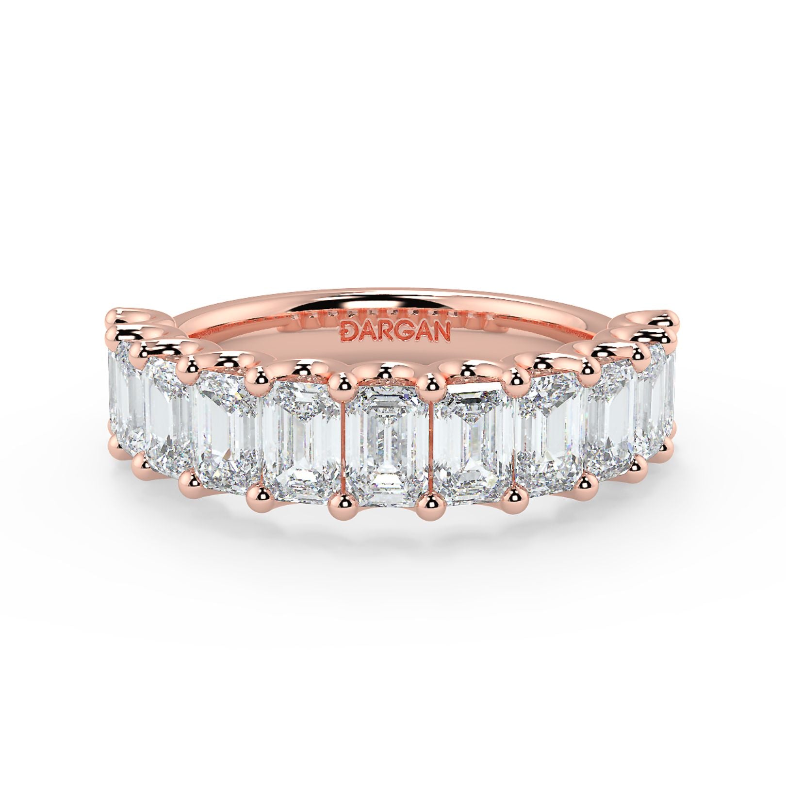 Half-Eternity 20-Pointer Emerald Cut Lab-Grown Diamond Ring in 18K White, Yellow & Rose Gold