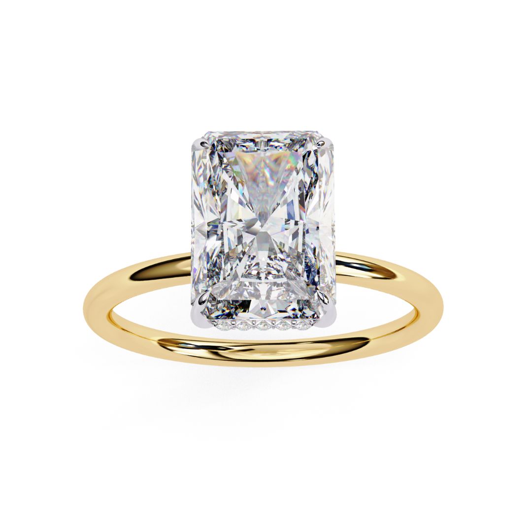 1–5 Carat Radiant Cut Lab Grown Diamond Hidden Halo Ring | Classic Solitaire | Dual Tone Options | IGI Certified | 18K Gold
