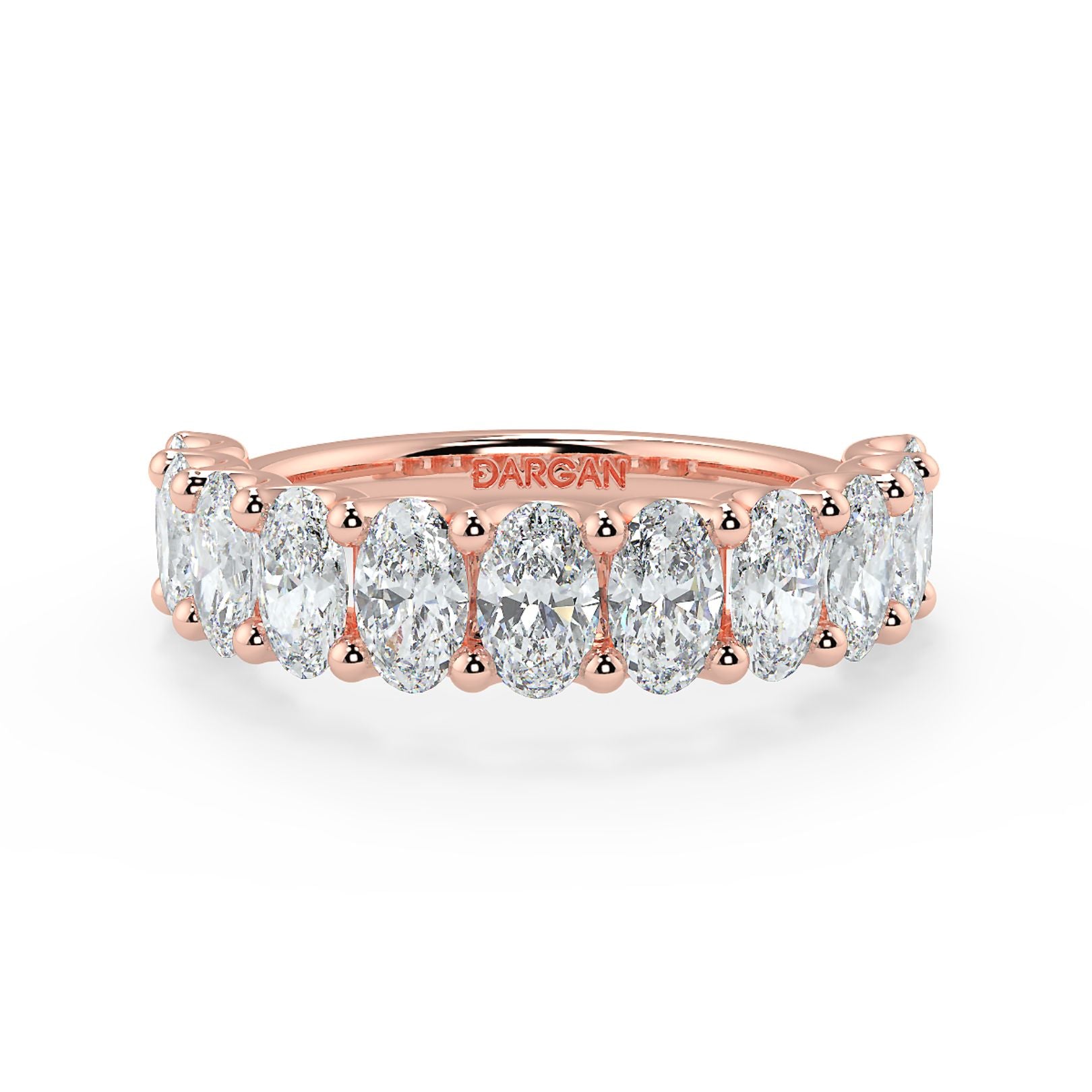 Half-Eternity 20-Pointer Oval Lab-Grown Diamond Ring in 18K White, Yellow & Rose Gold