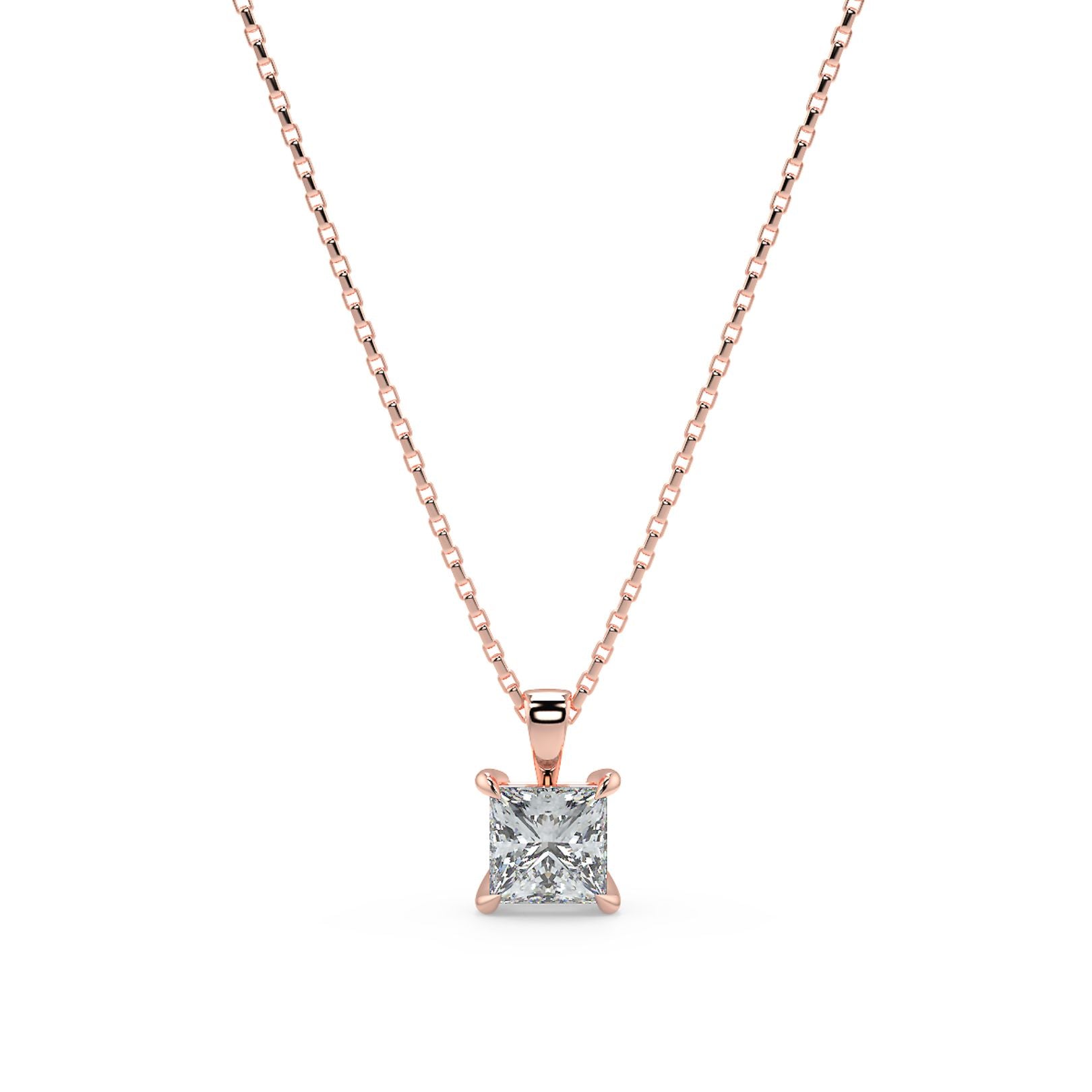 Princess Cut Lab-Grown Diamond Solitaire Pendant Necklace with Chain | 18K Gold | 0.50–3 Carats