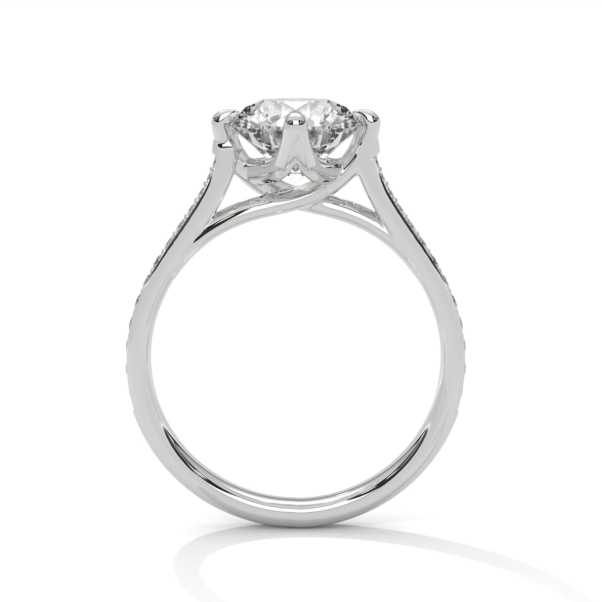 1–3 Carat Round Lab Grown Diamond Solitaire Ring with Pavé Diamond Band – 18K Gold