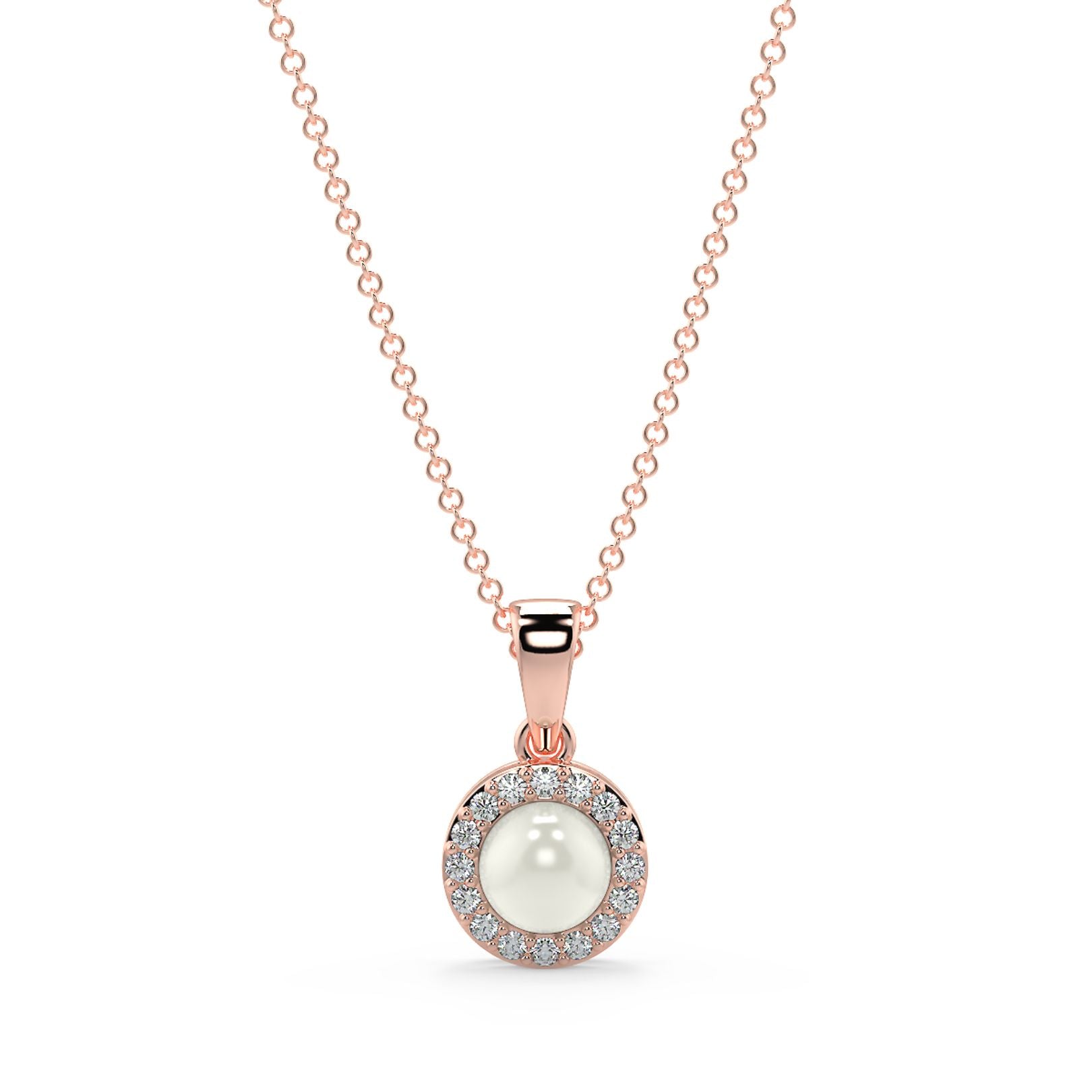 5mm Pearl & Lab-Grown Diamond Halo Pendant in 18K White, Yellow & Rose Gold