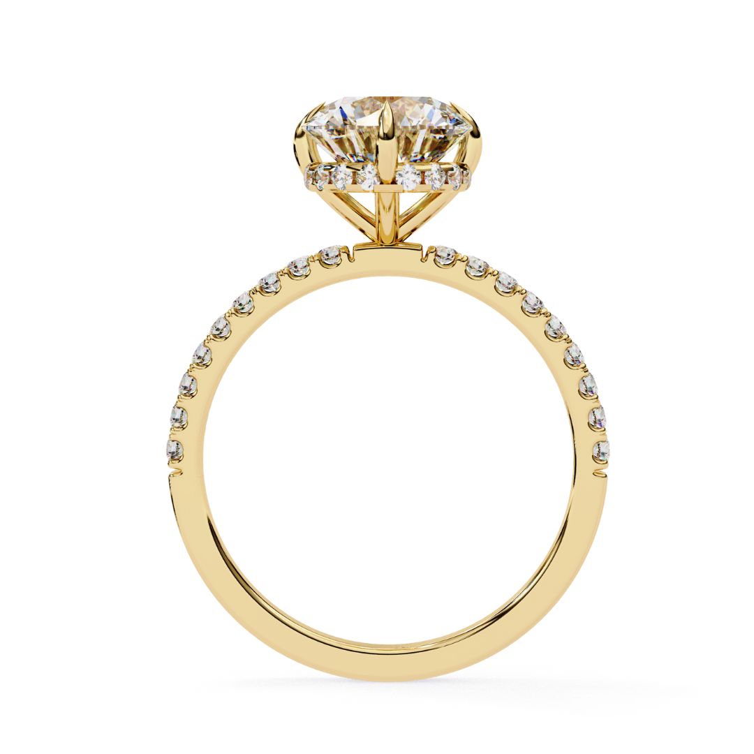 1–5 Carat Round Lab Grown Diamond Solitaire Ring with Hidden Halo in 18K Gold | Pavé Band Solitaire