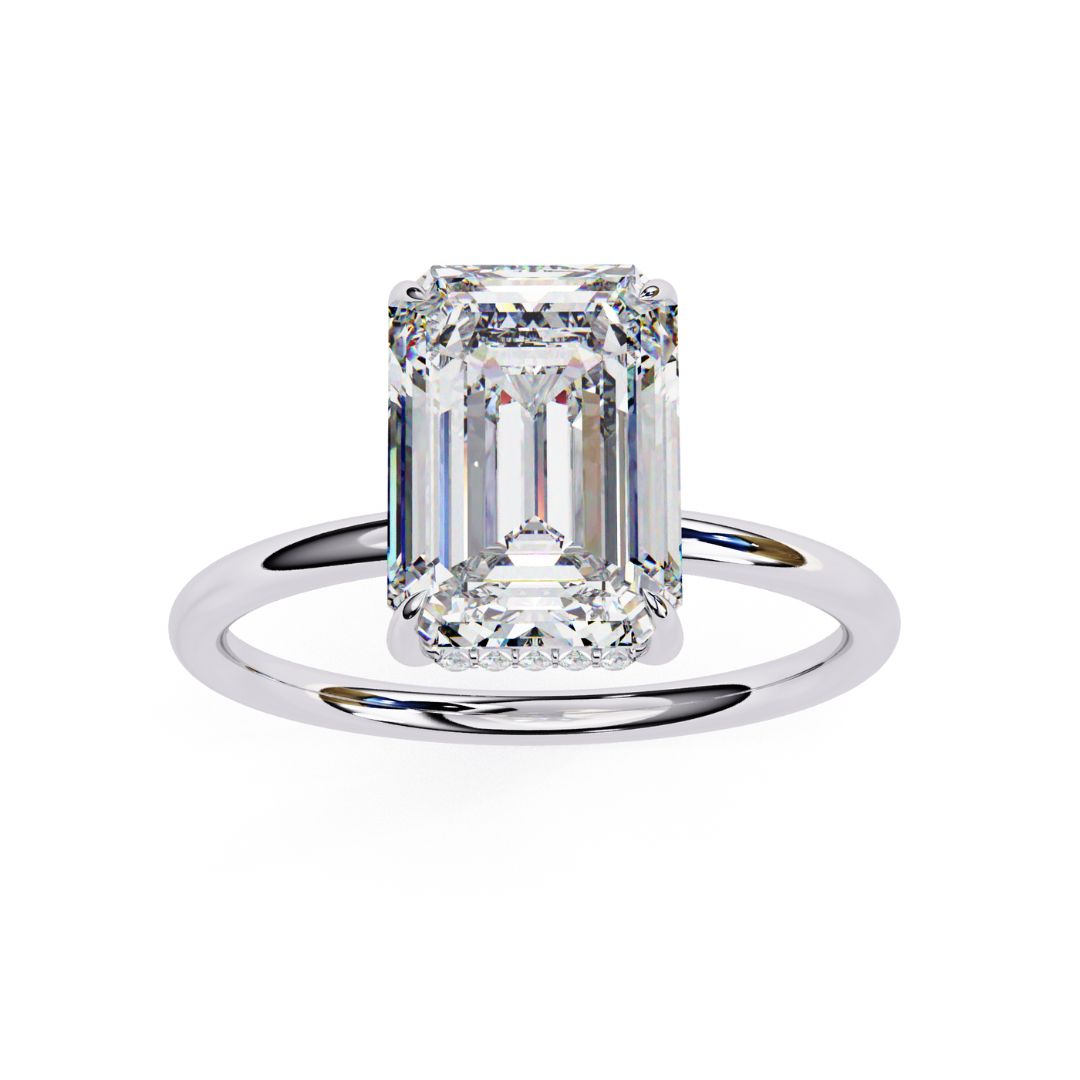 1–5 Carat Emerald Cut Lab Grown Diamond Hidden Halo Ring | Classic Solitaire | Dual Tone Options | IGI Certified | 18K Gold