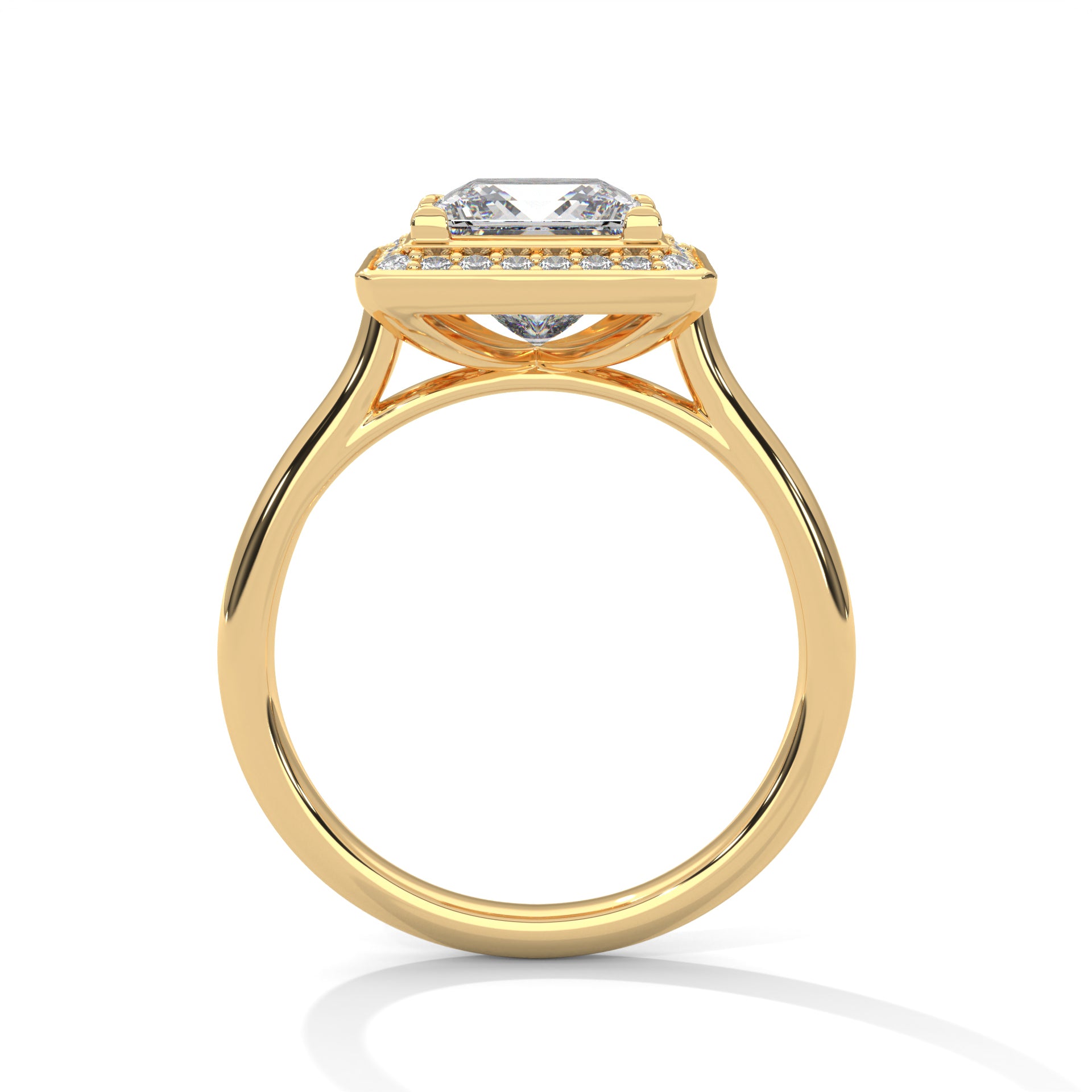 1–3 Carat Princess Lab Grown Diamond Halo Engagement Ring – Four Prong Setting with Plain Band in 18K Gold