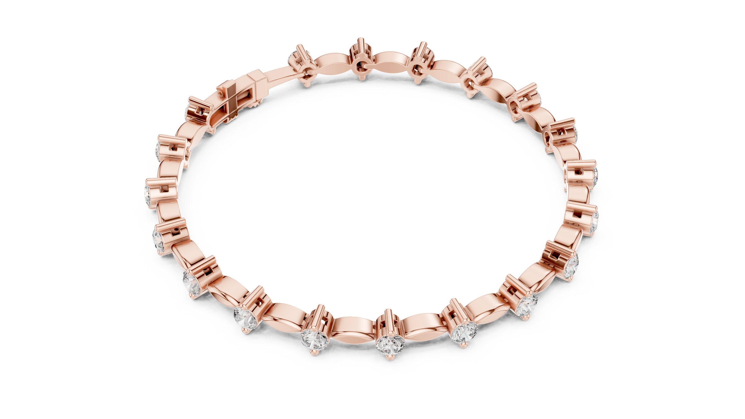Round Lab - Grown Diamond Bracelet with Marquise Link Design 18K Gold