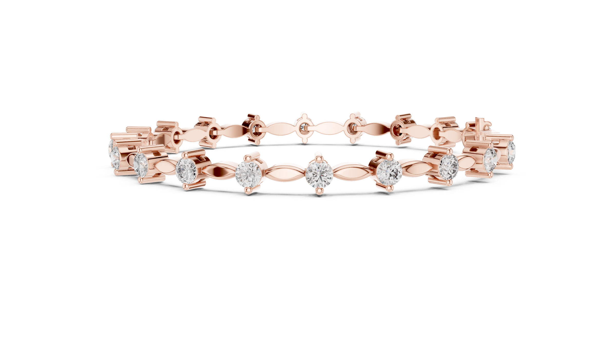 Round Lab - Grown Diamond Bracelet with Marquise Link Design 18K Gold