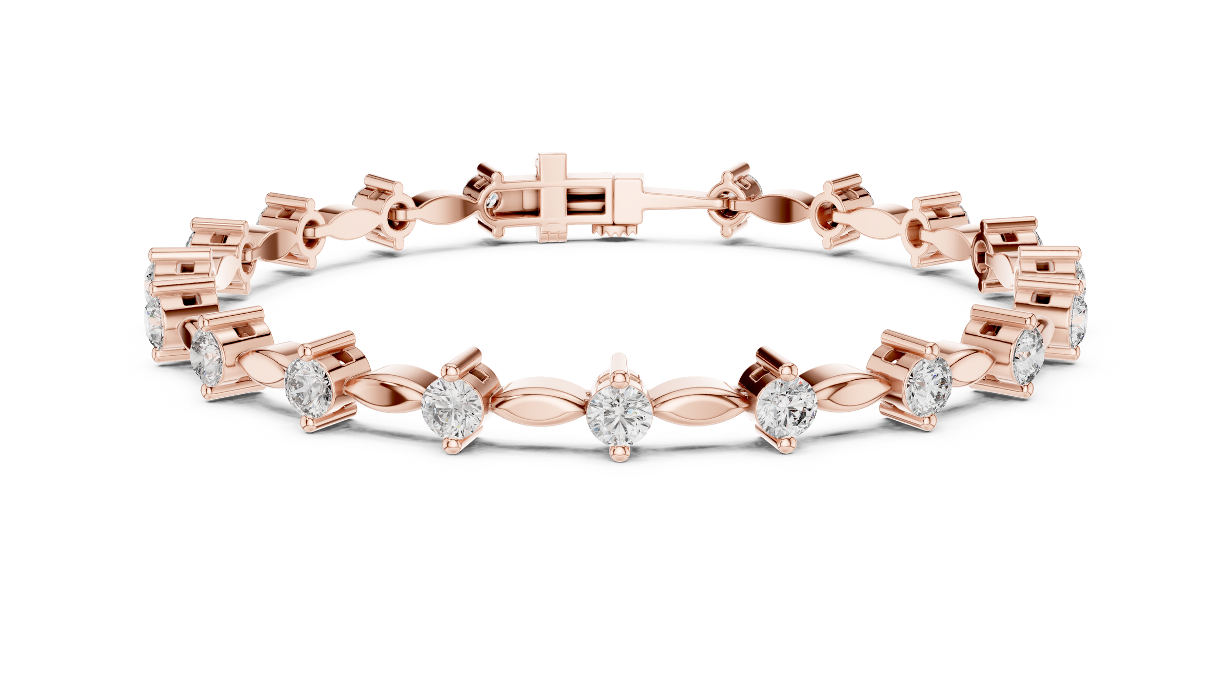 Round Lab - Grown Diamond Bracelet with Marquise Link Design 18K Gold