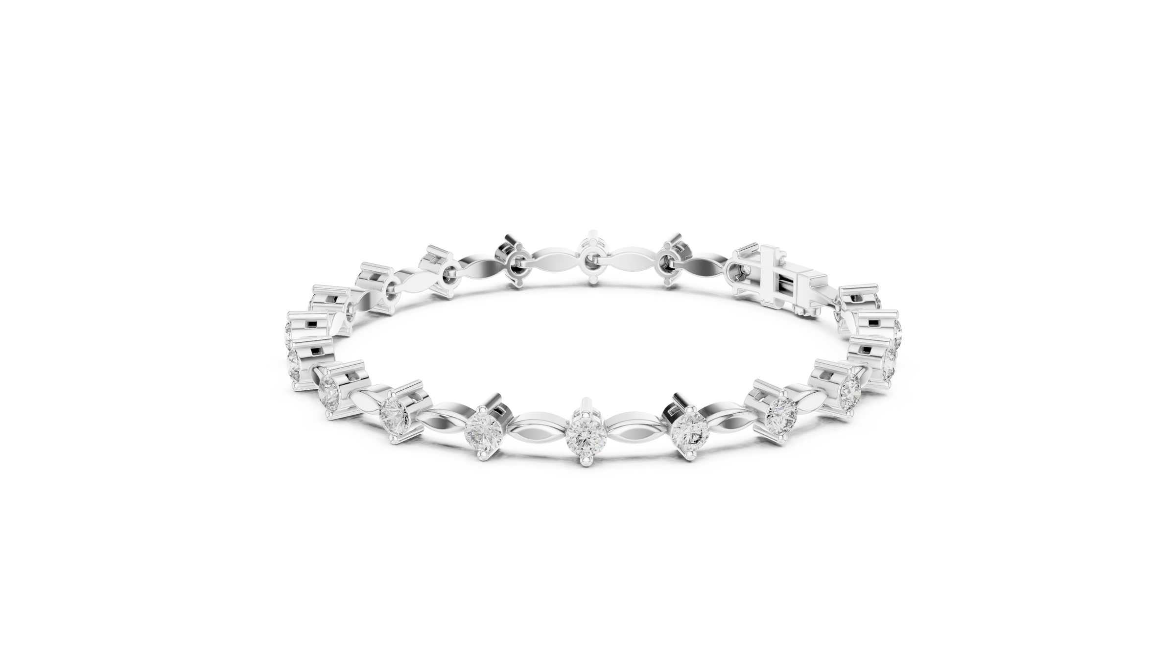 Round Lab - Grown Diamond Bracelet with Marquise Link Design 18K Gold