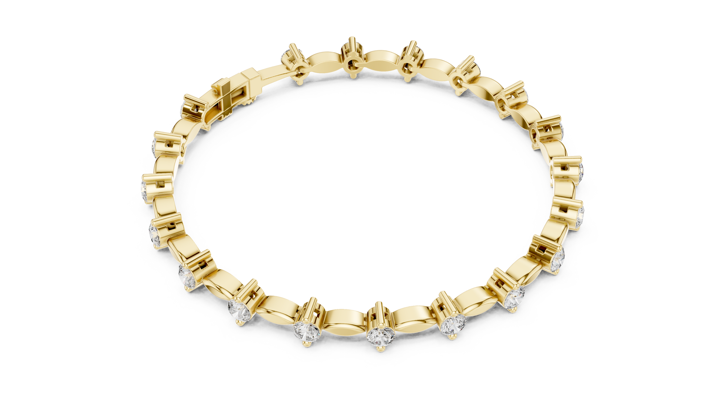 Round Lab - Grown Diamond Bracelet with Marquise Link Design 18K Gold
