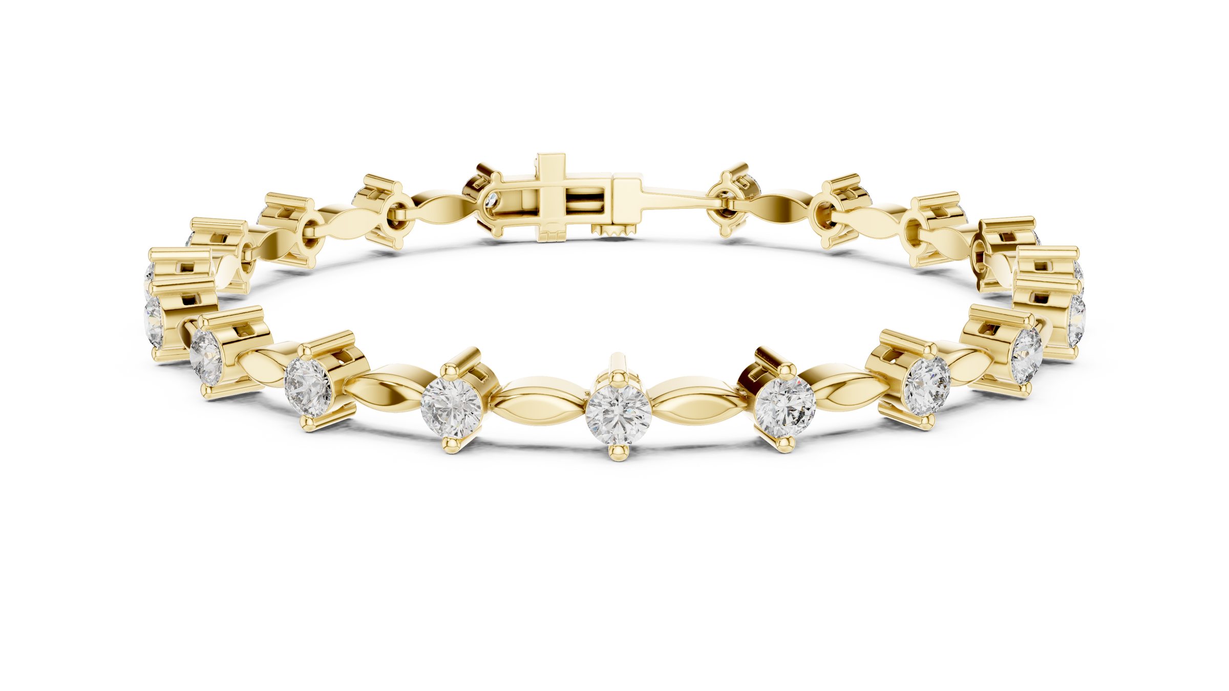 Round Lab - Grown Diamond Bracelet with Marquise Link Design 18K Gold