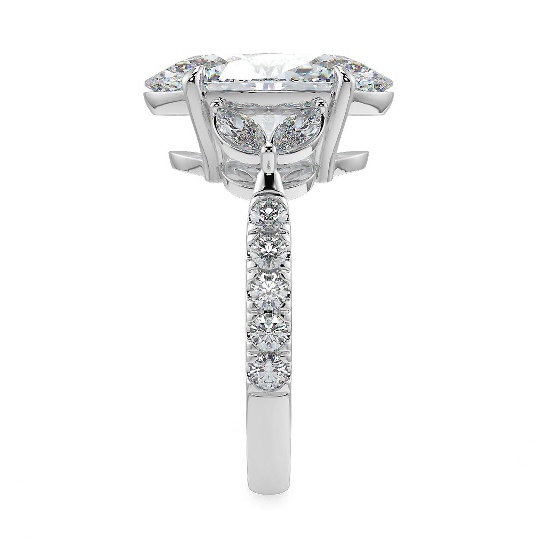 3-5 Carat Oval Lab-Grown Diamond Ring with Marquise & Round Side Stones