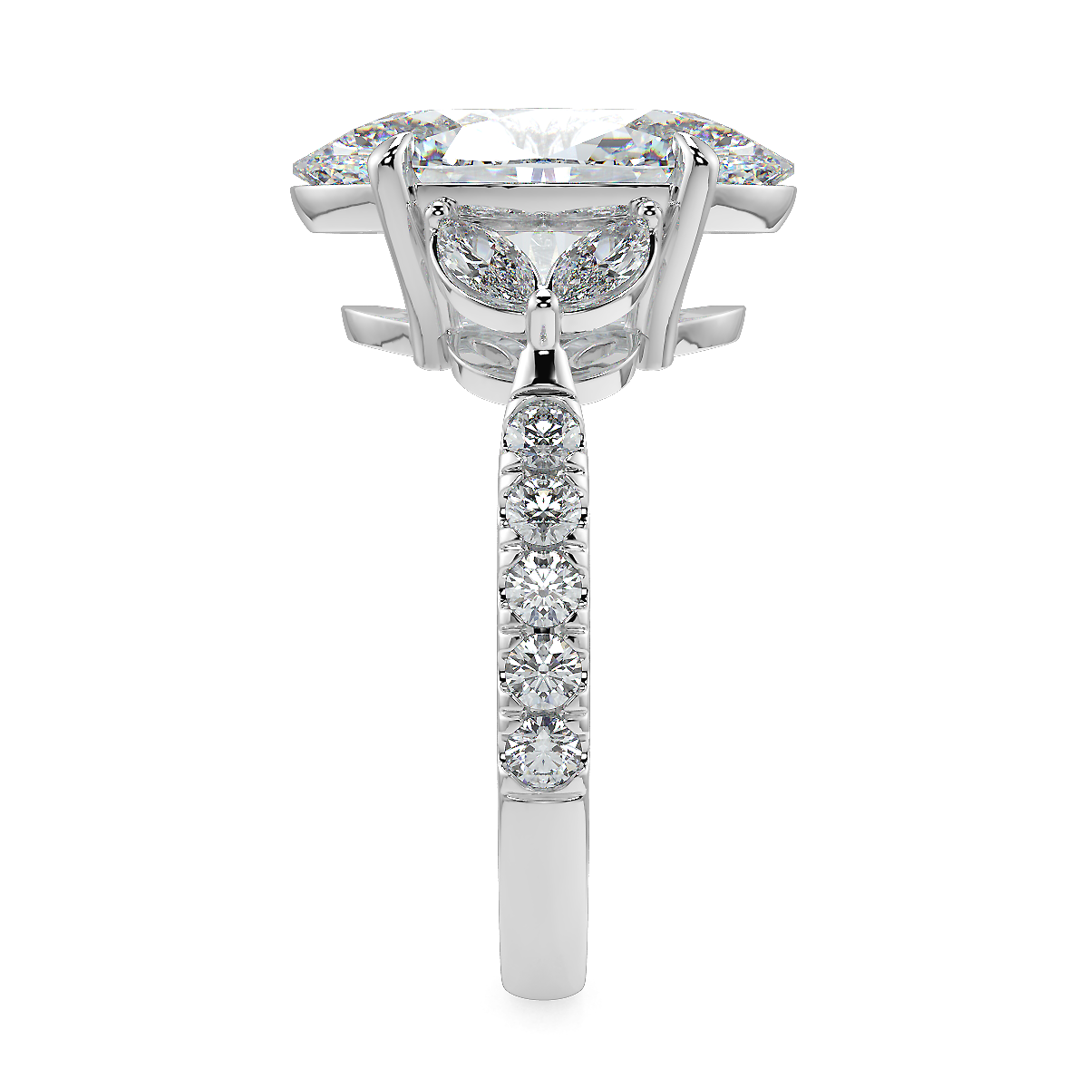 3-5 Carat Oval Lab-Grown Diamond Solitaire Ring with Marquise & Round Side Stones