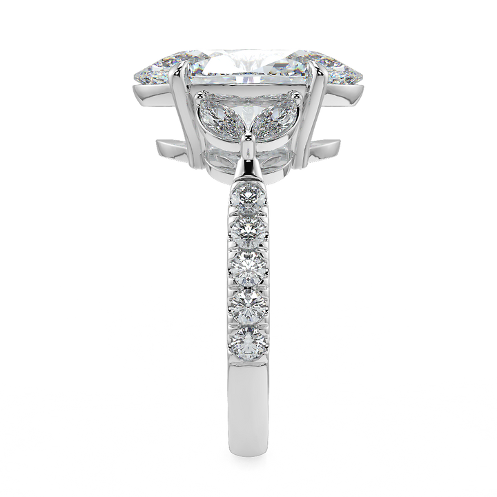 3-5 Carat Oval Lab-Grown Diamond Ring with Marquise & Round Side Stones