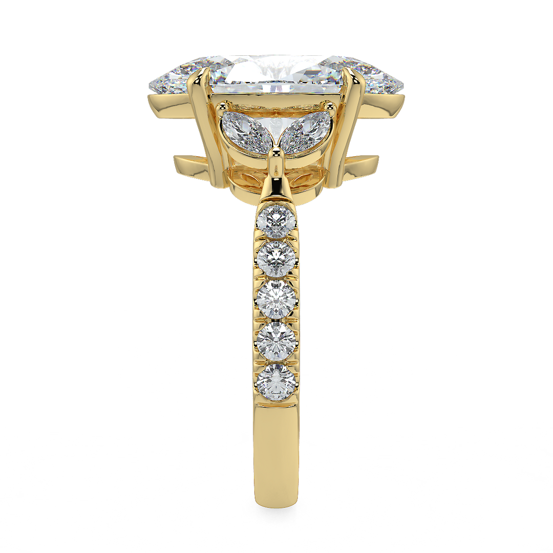 3-5 Carat Oval Lab-Grown Diamond Ring with Marquise & Round Side Stones